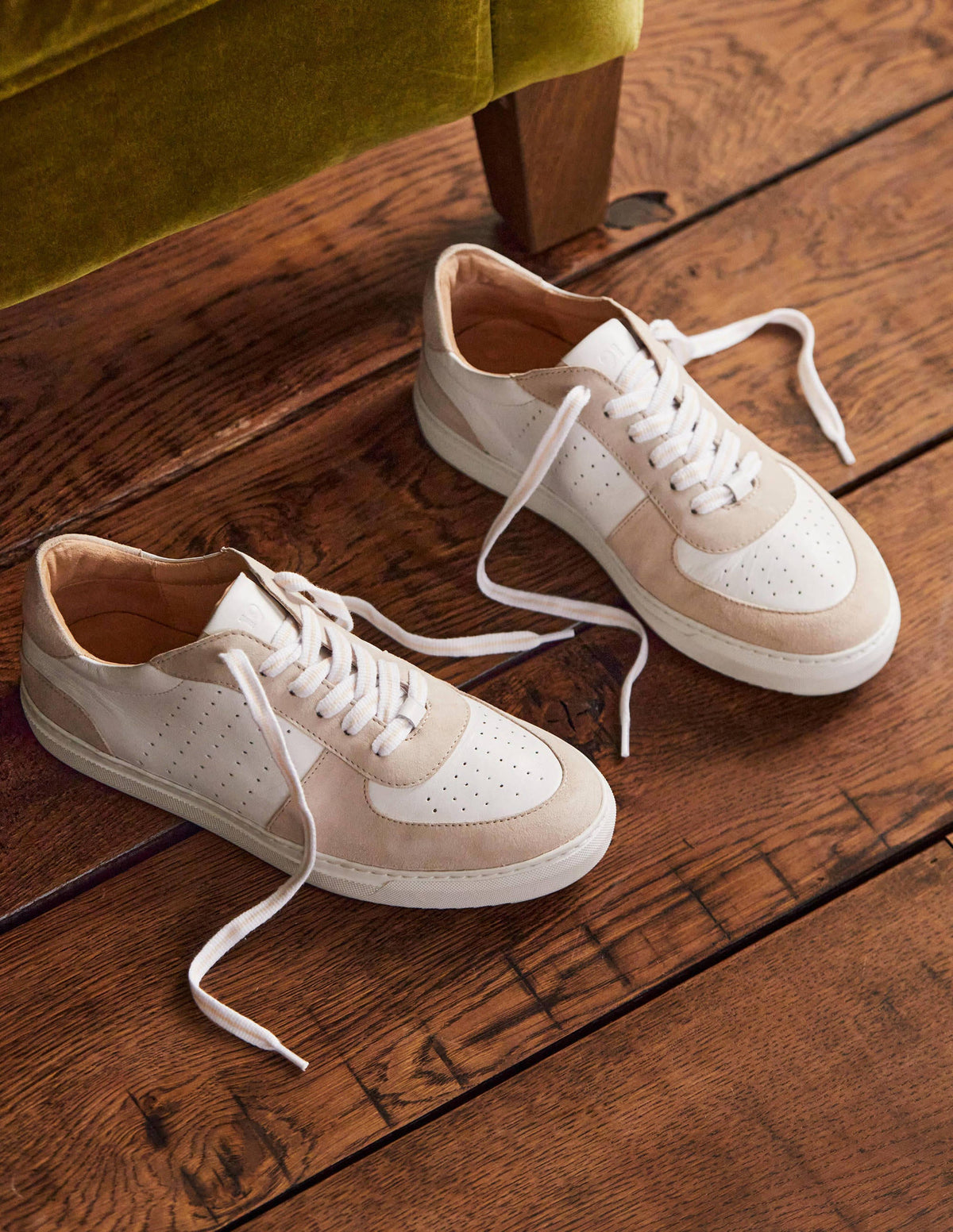 Baskets à lacets en cuir-Écru - Image 1