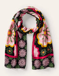 Printed Modal Scarf-Black, Opulent Daisy