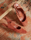 Ballerinas mit Riemchen und eckiger Zehenpartie-Kupferrot, Veloursleder