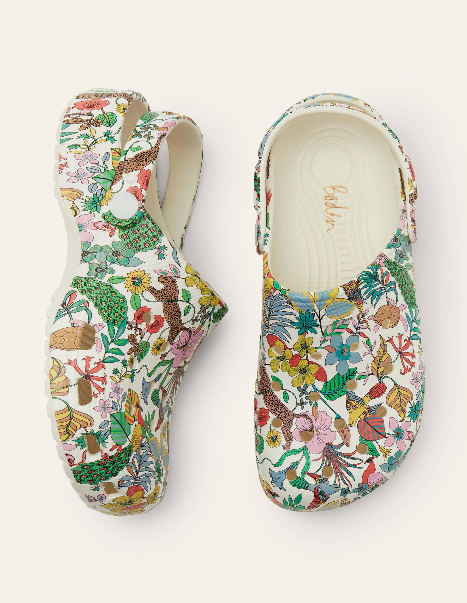 Leichte gemusterte Clogs-Naturweiß, Vogel-/Blumenmuster-3