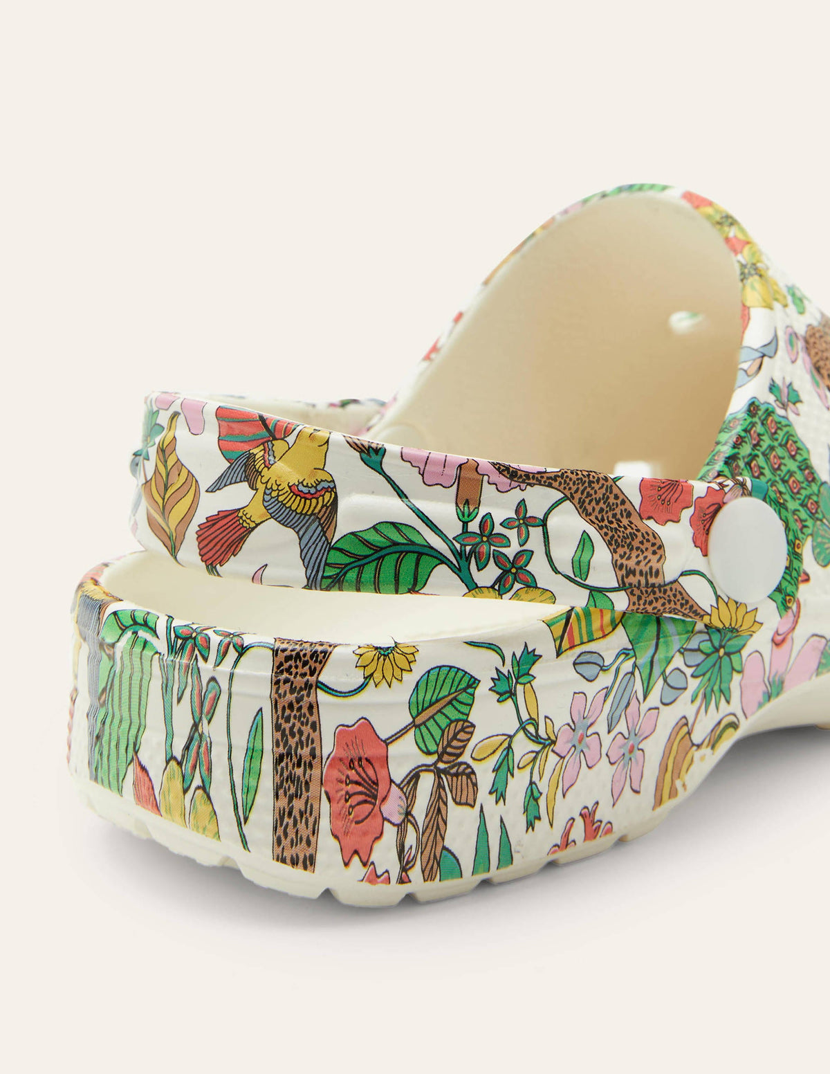 Leichte gemusterte Clogs-Naturweiß, Vogel-/Blumenmuster-4