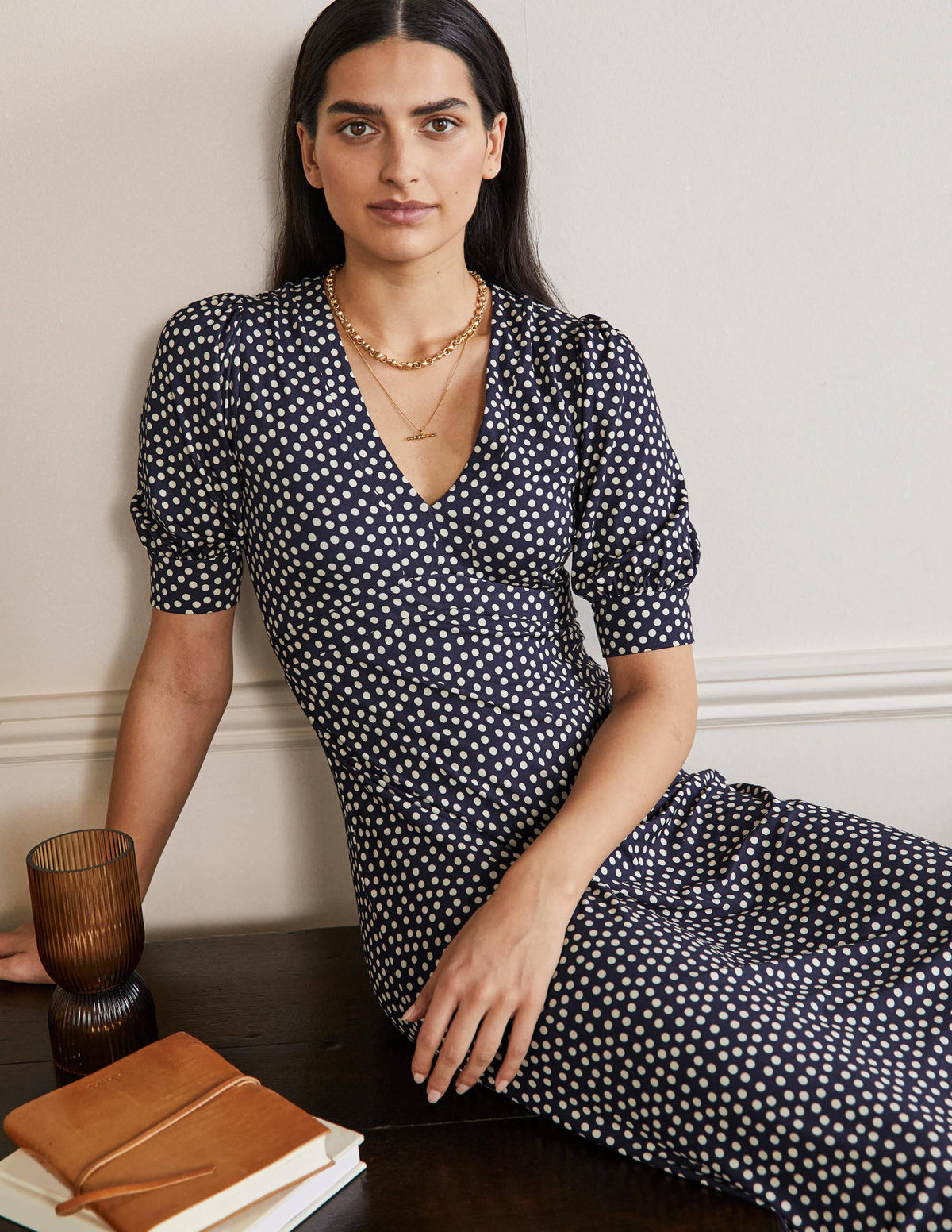 Eva Jersey-Midikleid-Französisches Navy, Getupft - Image 4
