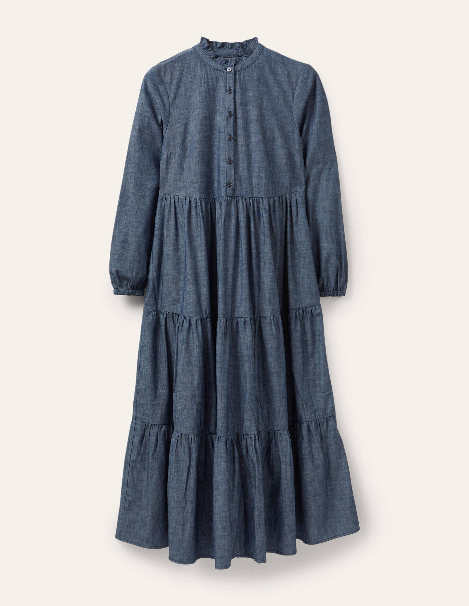 Robe-chemise longue à volants-Denim-5
