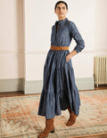 Robe-chemise longue à volants-Denim