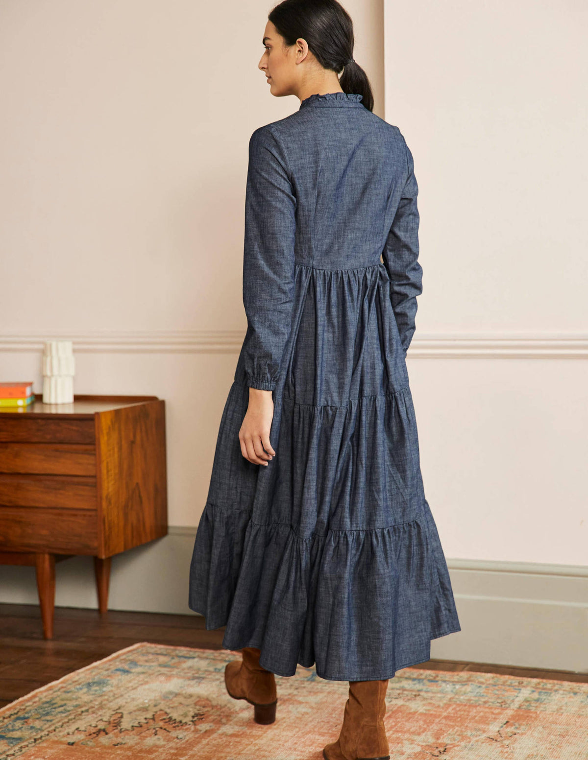 Robe-chemise longue à volants-Denim - Image 3