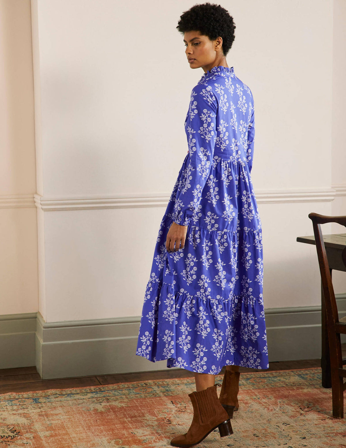 Maxi-Hemdblusenkleid mit Stufen-Meeresblau, Gruppierte Blätter - Image 3
