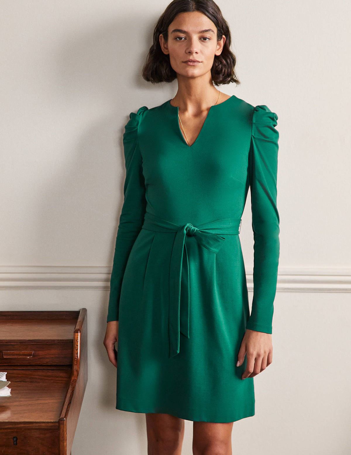 Robe en jersey à manches bouffantes-Vert forêt profond - Image 1