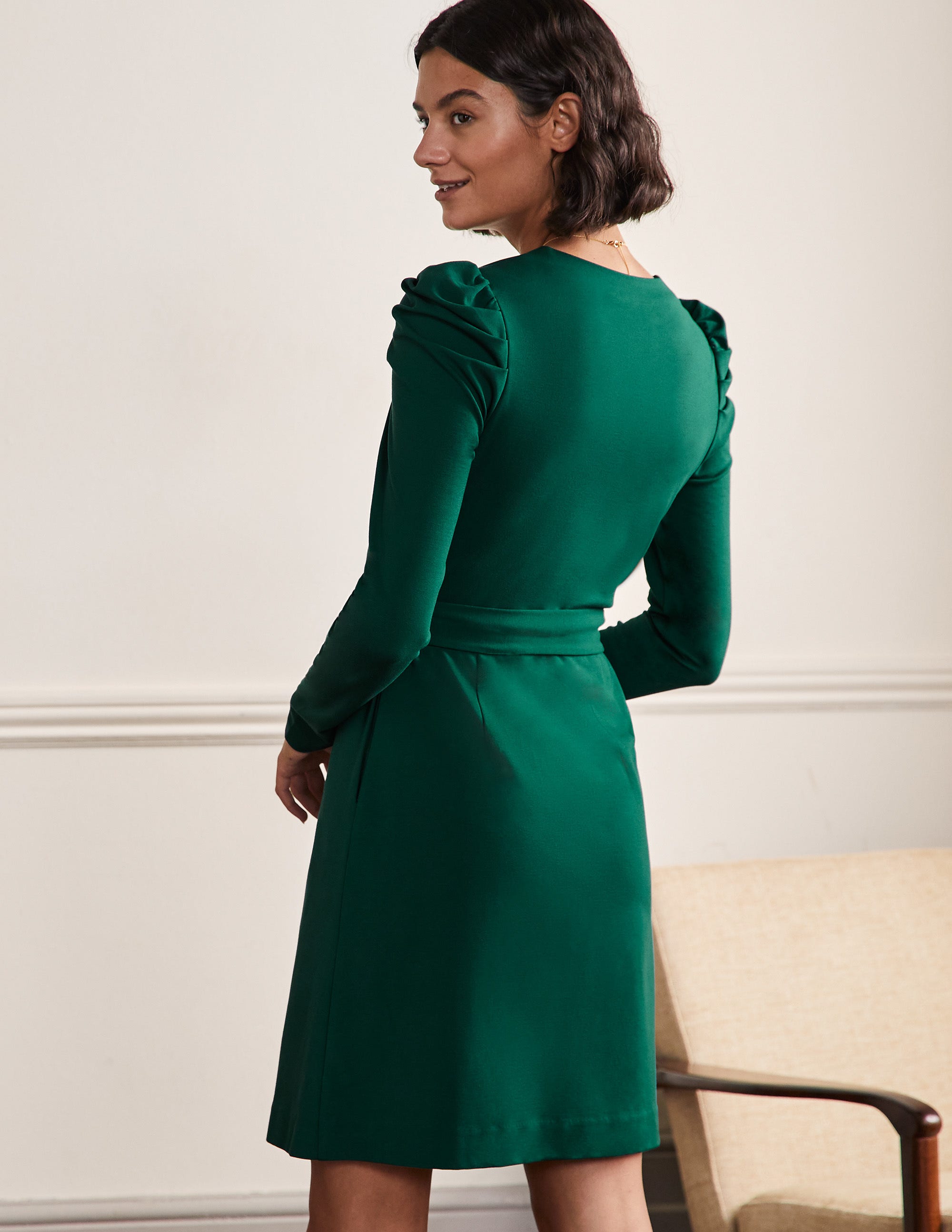Robe en jersey à manches bouffantes-Vert forêt profond - Image 3