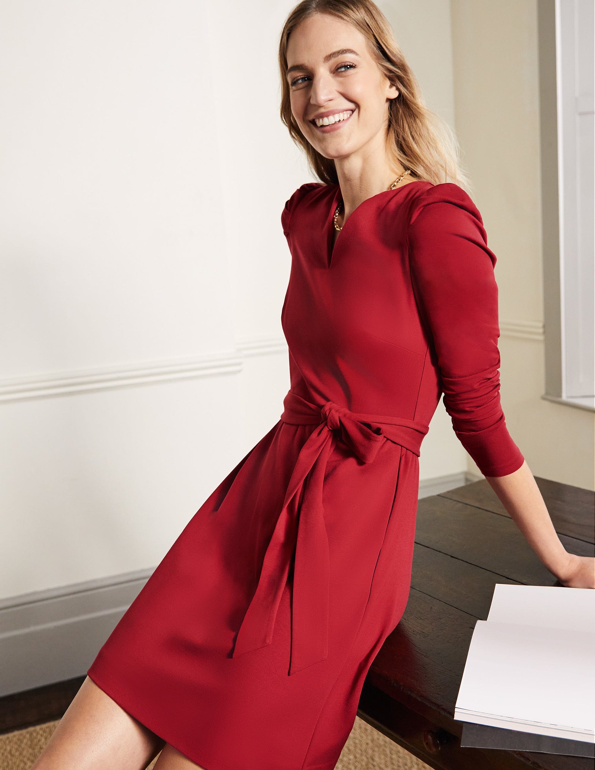Robe en jersey à manches bouffantes-Baie hivernale-1