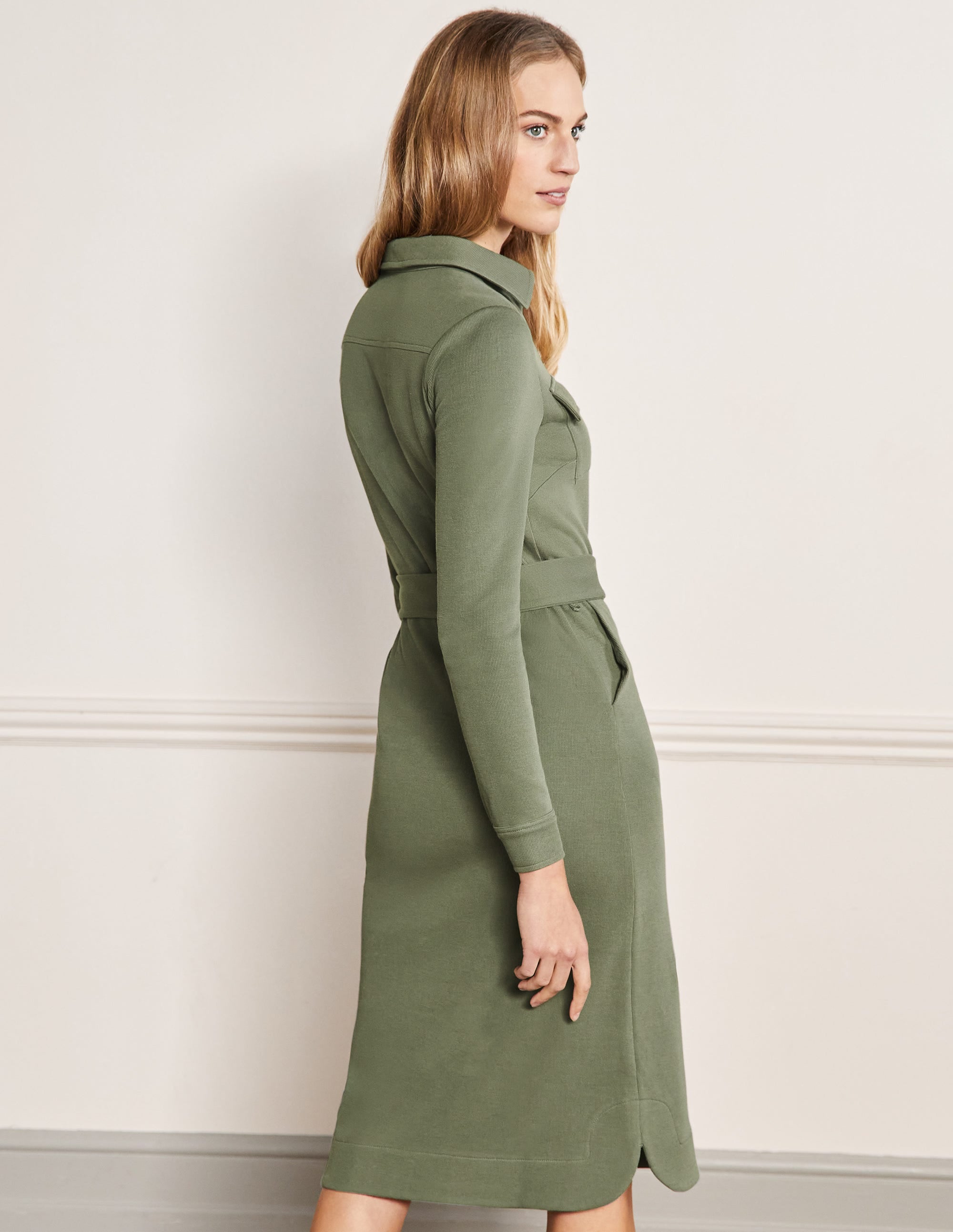 Midi-Hemdblusenkleid aus Ponte-Roma-Jersey-Erlengrün - Image 3