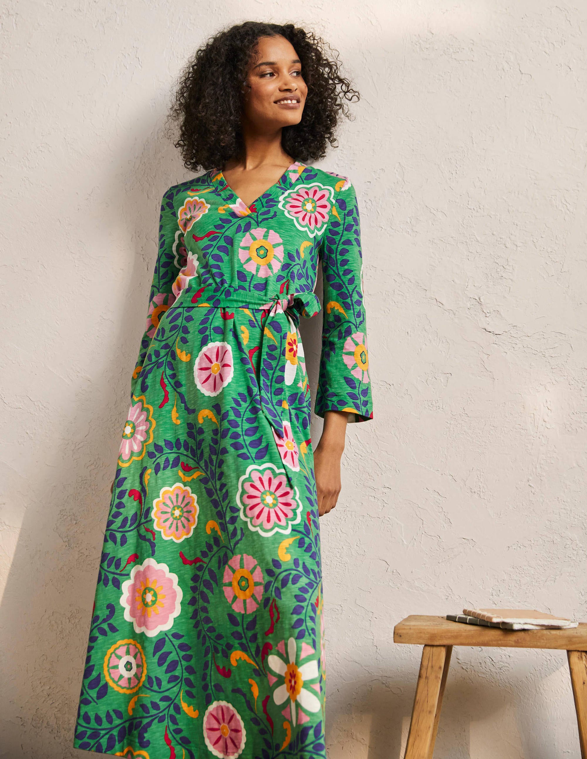Kaftan-Midikleid aus Jersey-Englischer Efeu, Üppiger Garten - Image 1