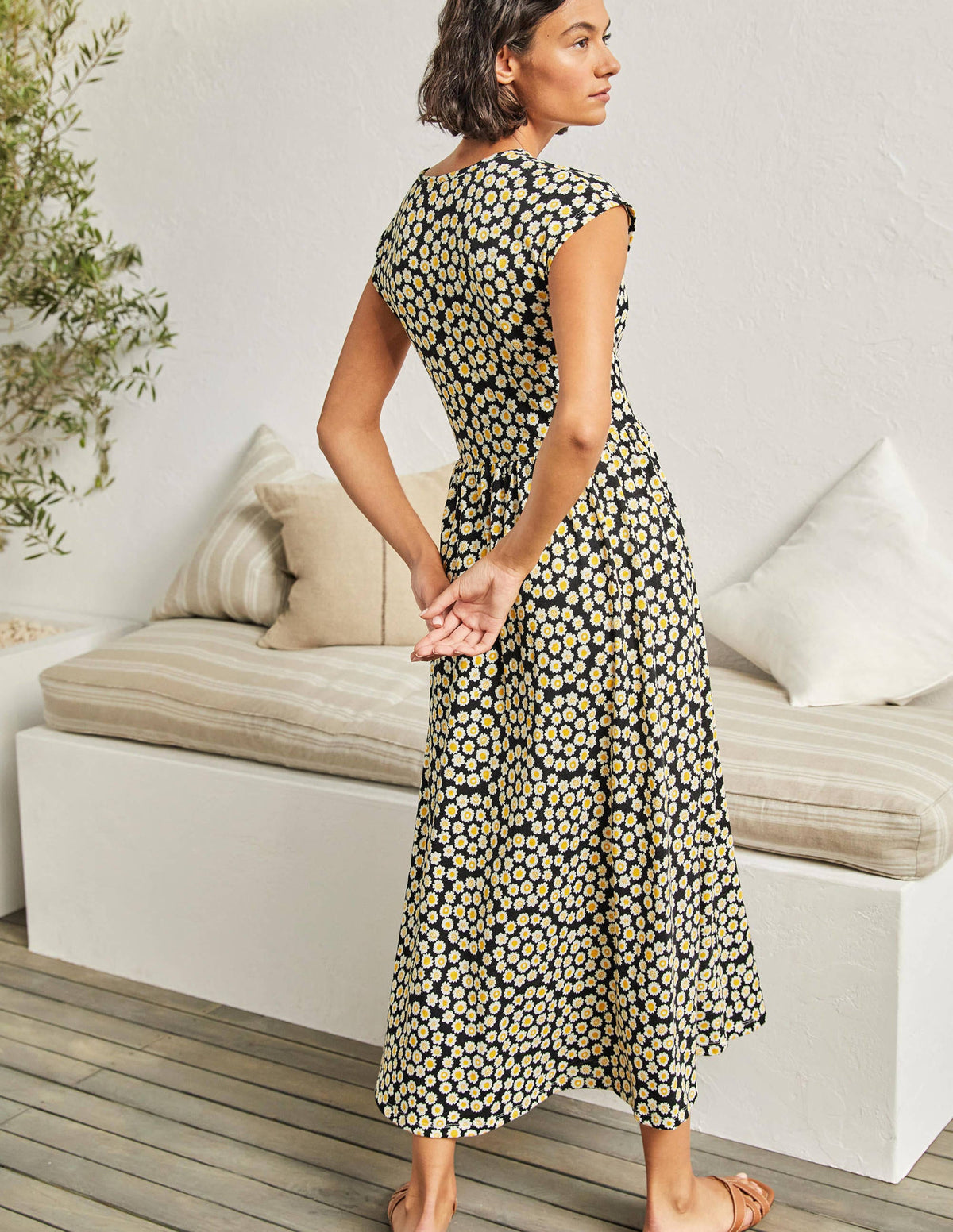Easy T-Shirt Midi Dress-Black, Ditsy Swirl-3