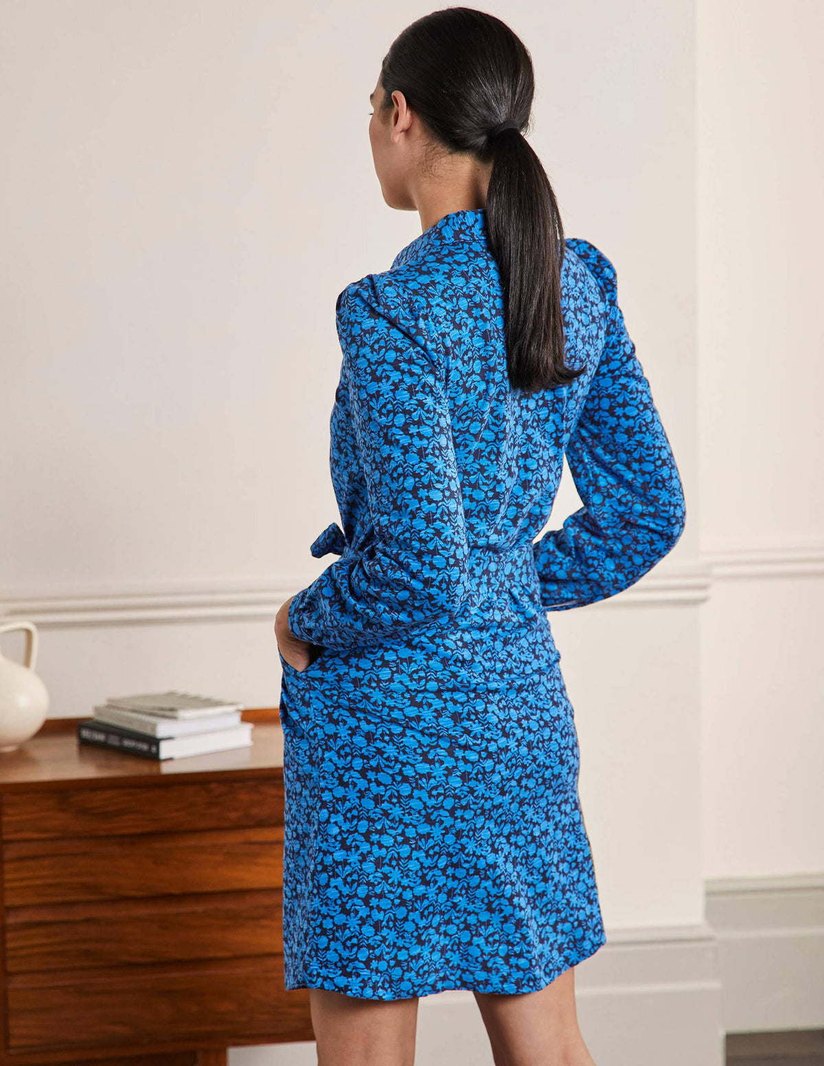 Hemdblusenkleid aus Jersey-Marokkoblau, Blüten-3