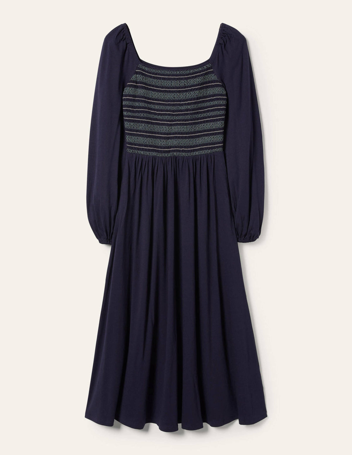 Jersey-Midikleid mit Smokdetail-Marineblau-5