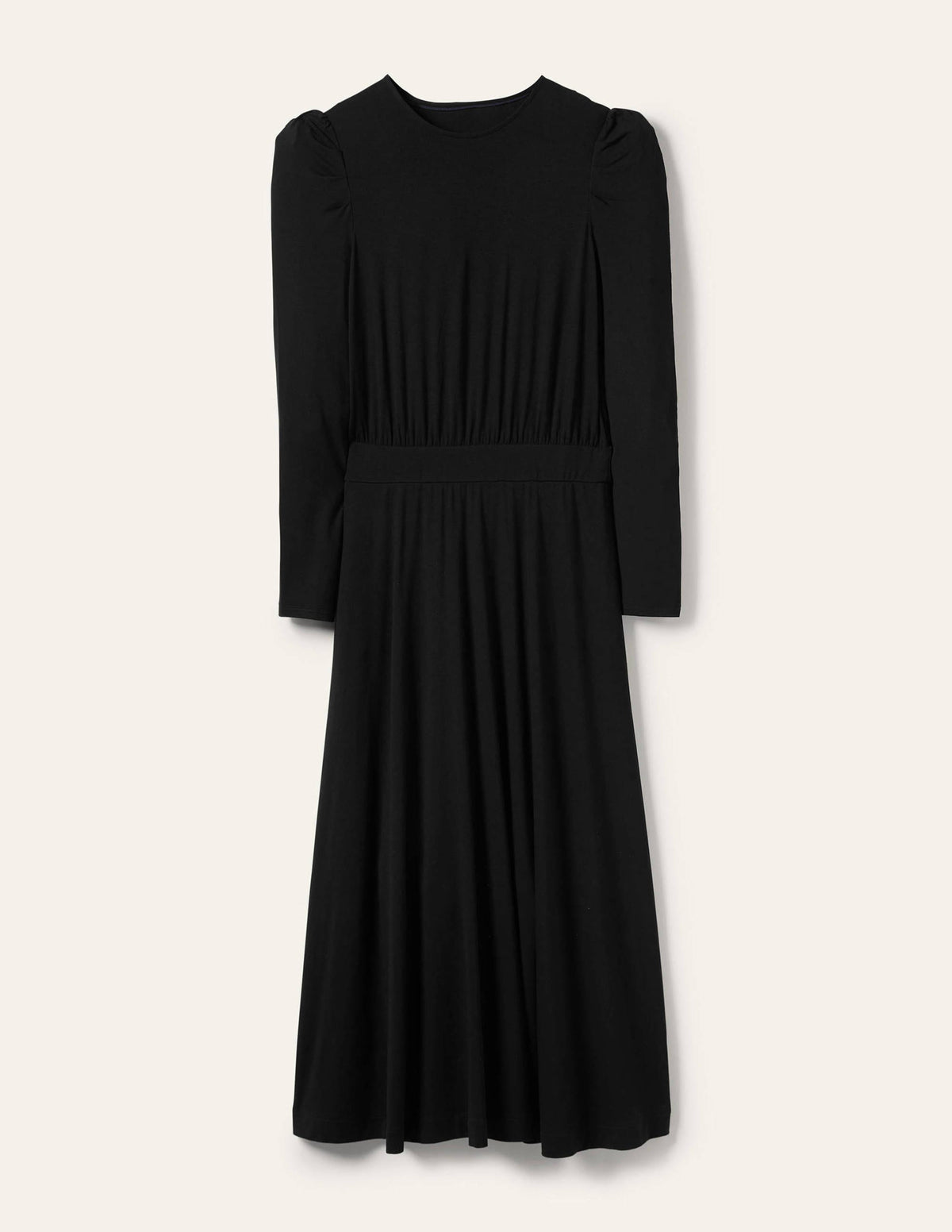 Puff Sleeve Jersey Midi Dress-Black - Image 7