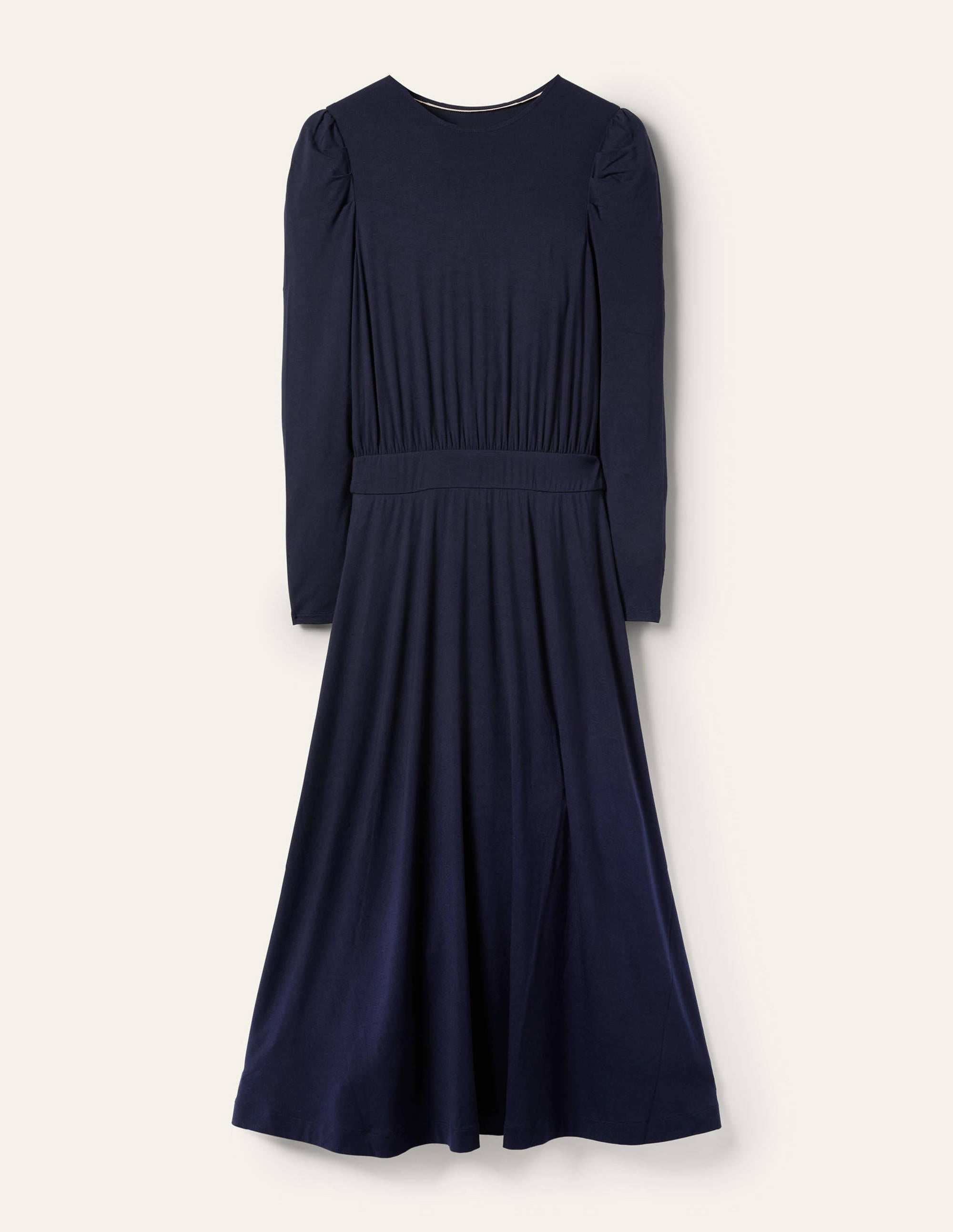 Robe midi en jersey à manches bouffantes-Bleu marine - Image 5