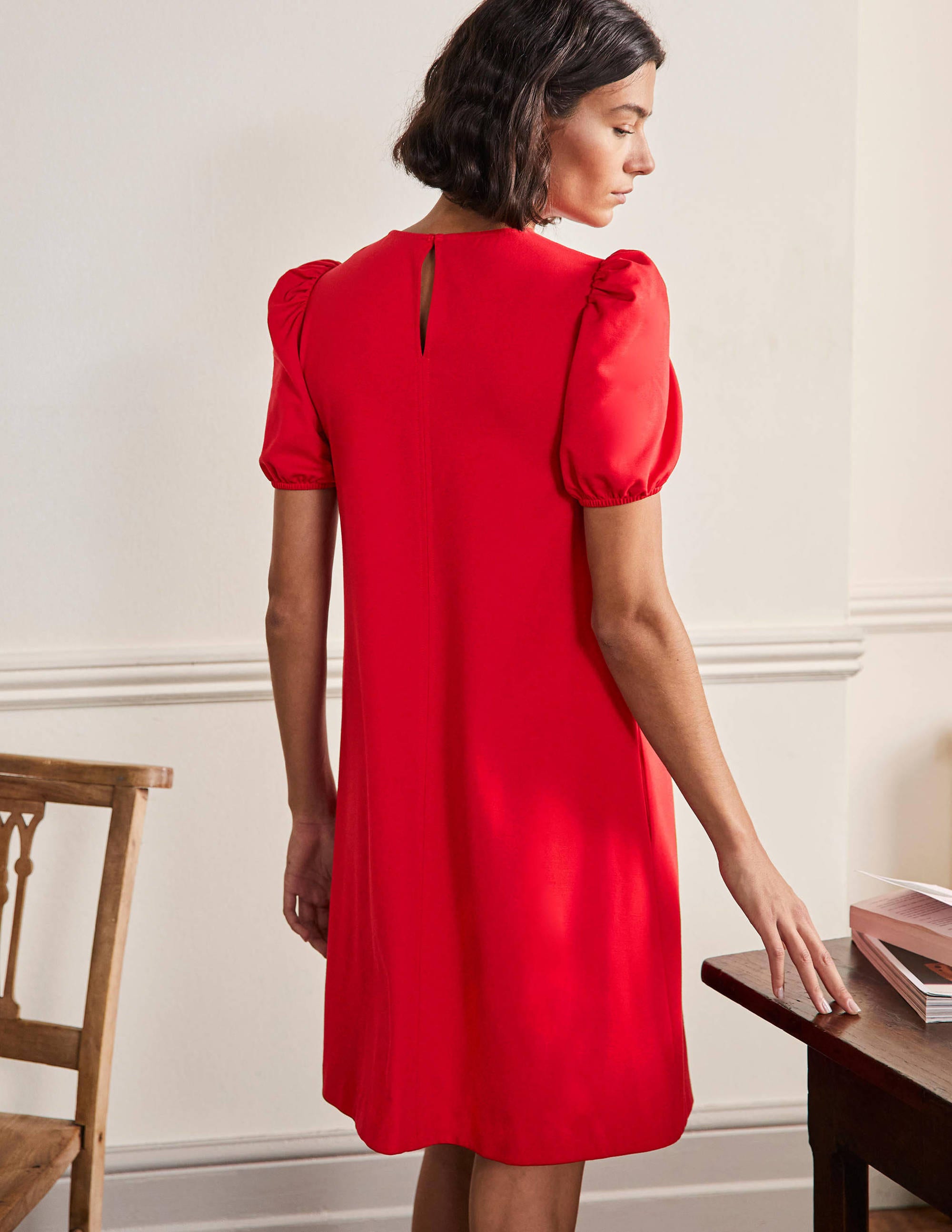 Robe fourreau en jersey à surpiqûres-Rouge - Image 3