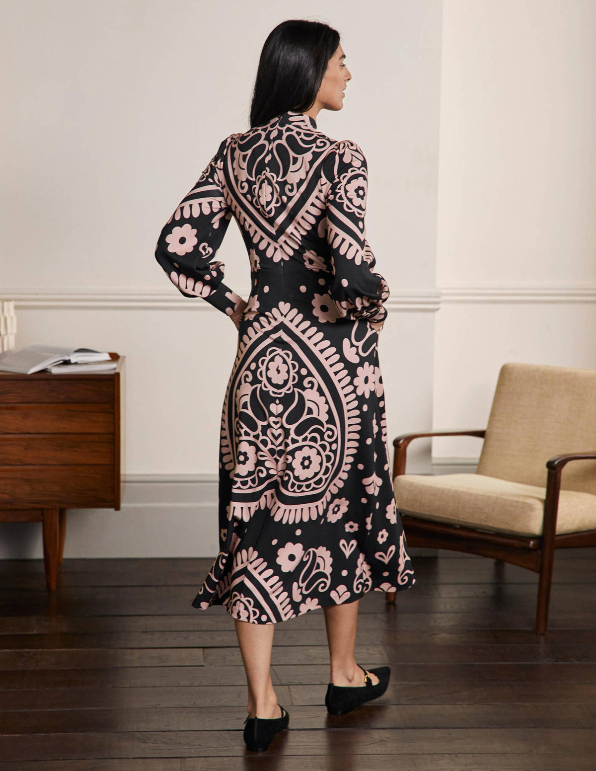 Robe midi en jersey-Noir, motif Floral Heart - Image 3