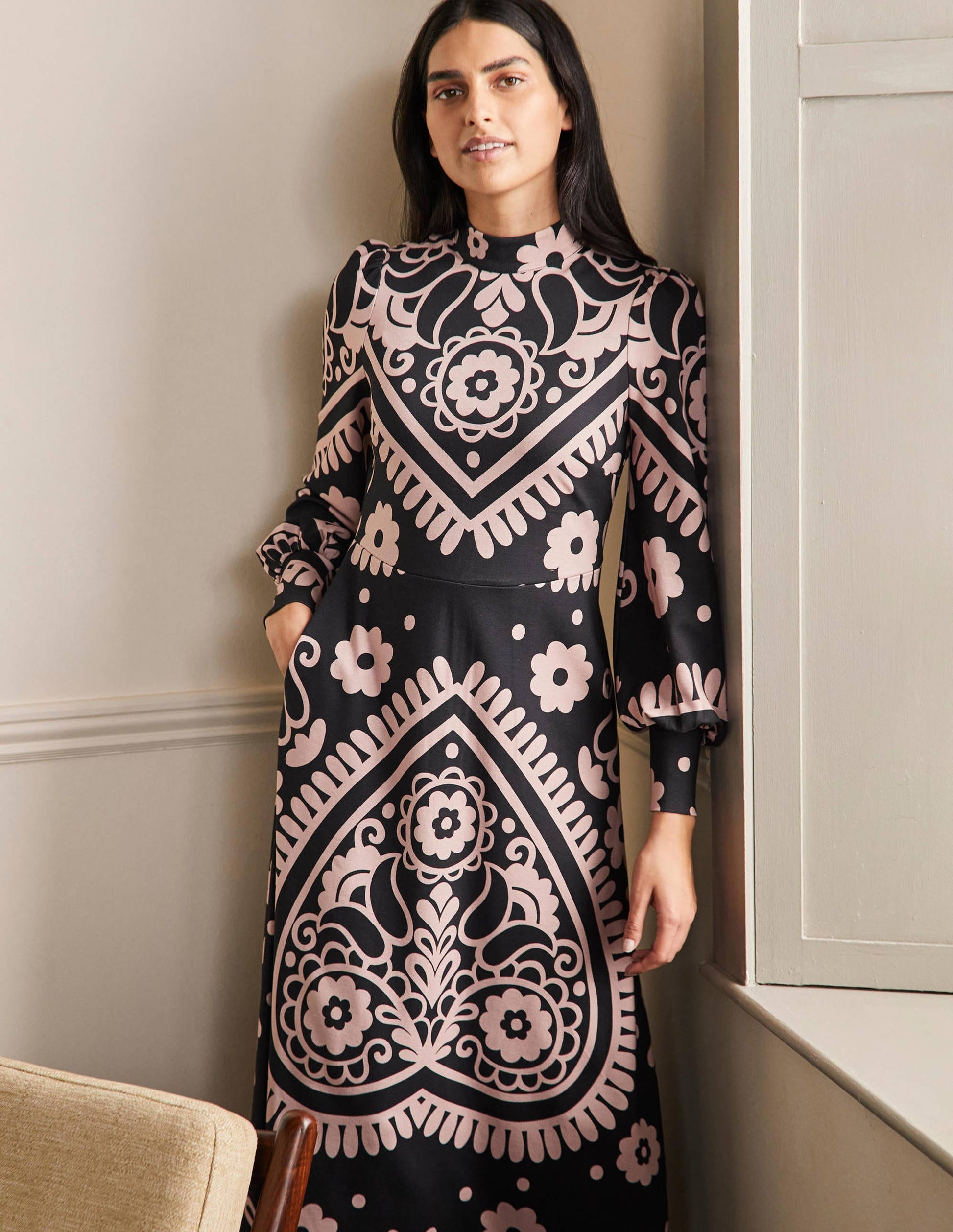 Robe midi en jersey-Noir, motif Floral Heart-5