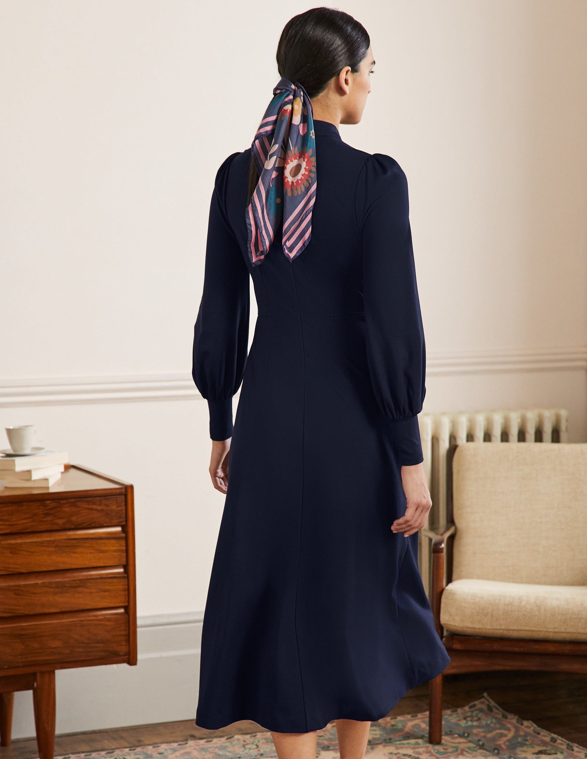 Ponte-Midikleid mit Bündchen-Marineblau-3