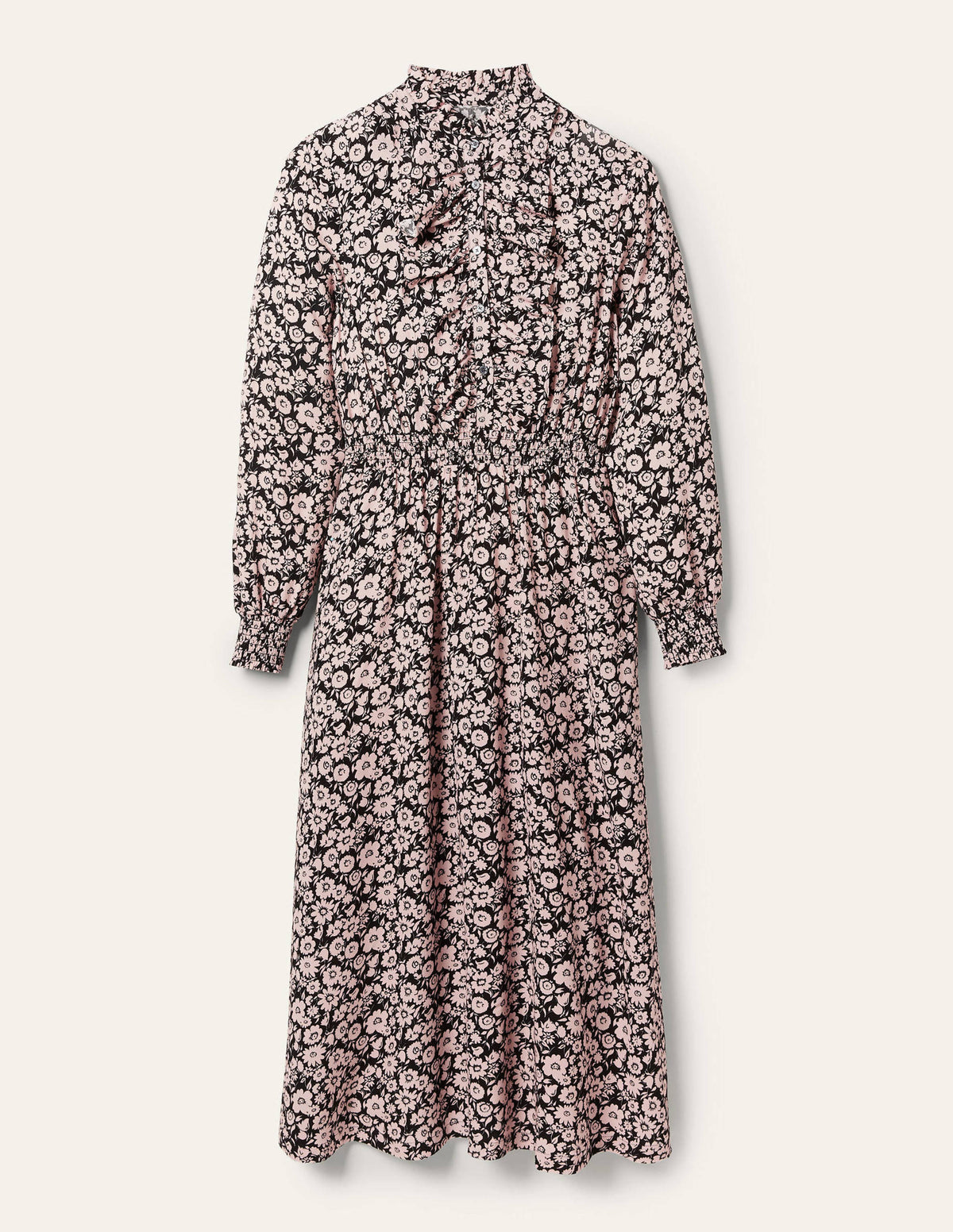 Midikleid mit Rüschen vorne-Schwarz, Elegante Blüten - Image 6