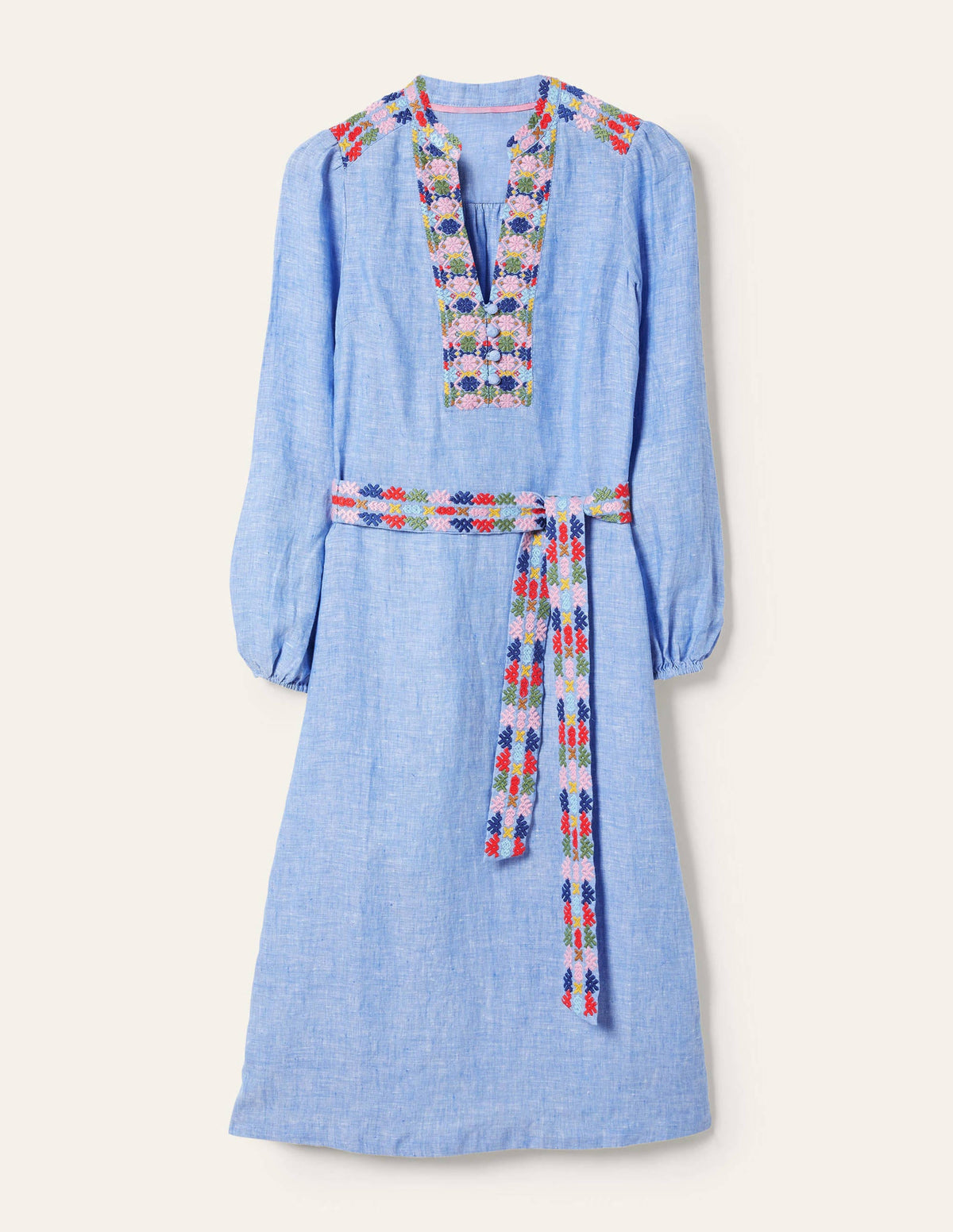 Caftan midi brodé-Chambray-5
