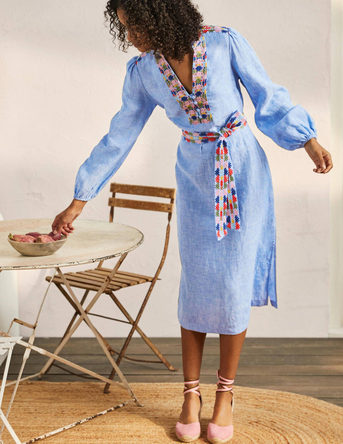 Caftan midi brodé-Chambray - Image 1