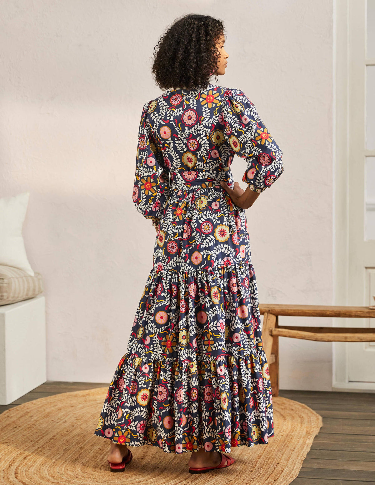 Ava Tiered Maxi Dress-French Navy, Opulent Garden - Image 3