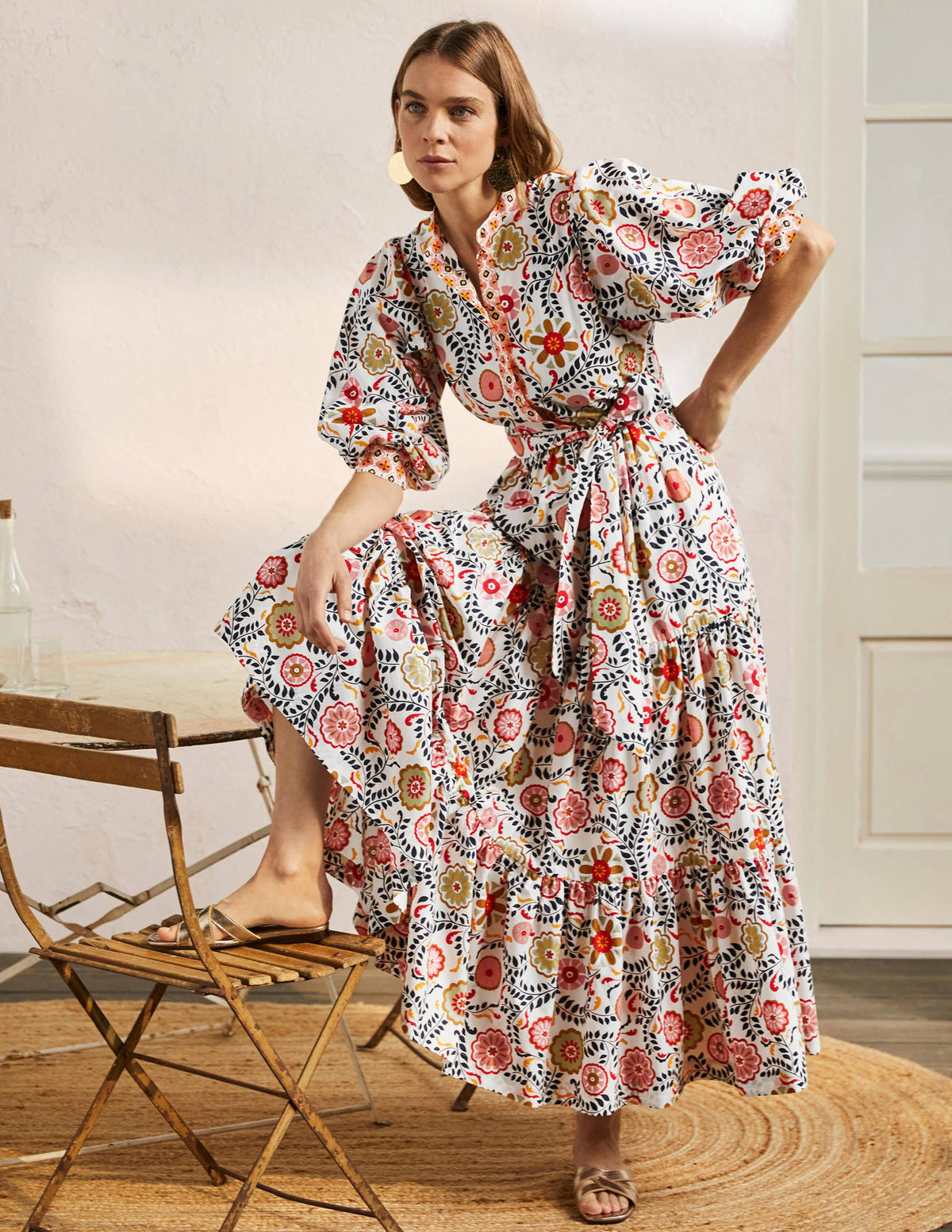 Ava Maxikleid mit Stufen-Naturweiß, Üppiger Garten - Image 4