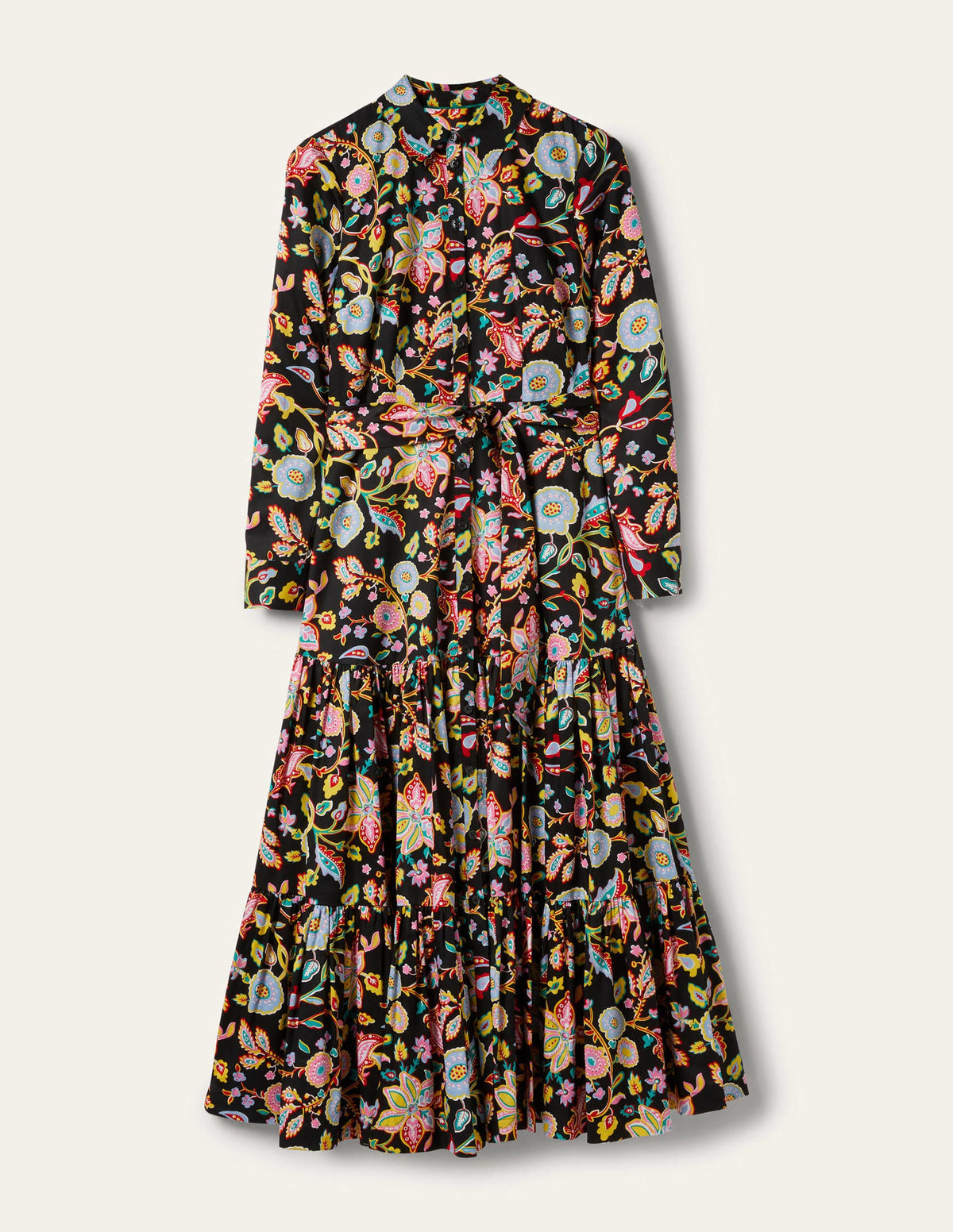 Robe longue boutonnée-Noir, motif Opulent Paradise - Image 6