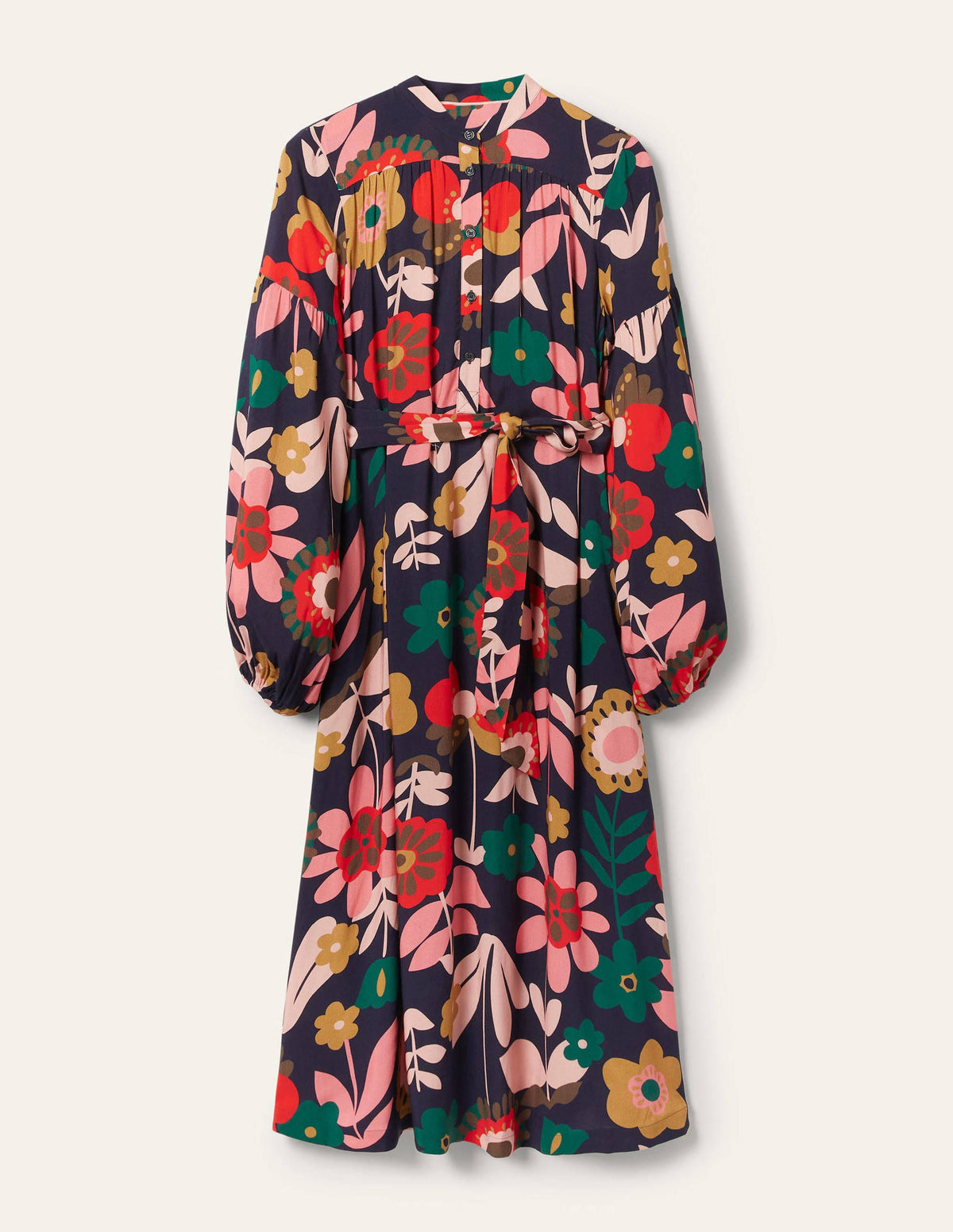 Robe midi à manches blousantes-Bleu marine foncé, motif Flora Bloom-5