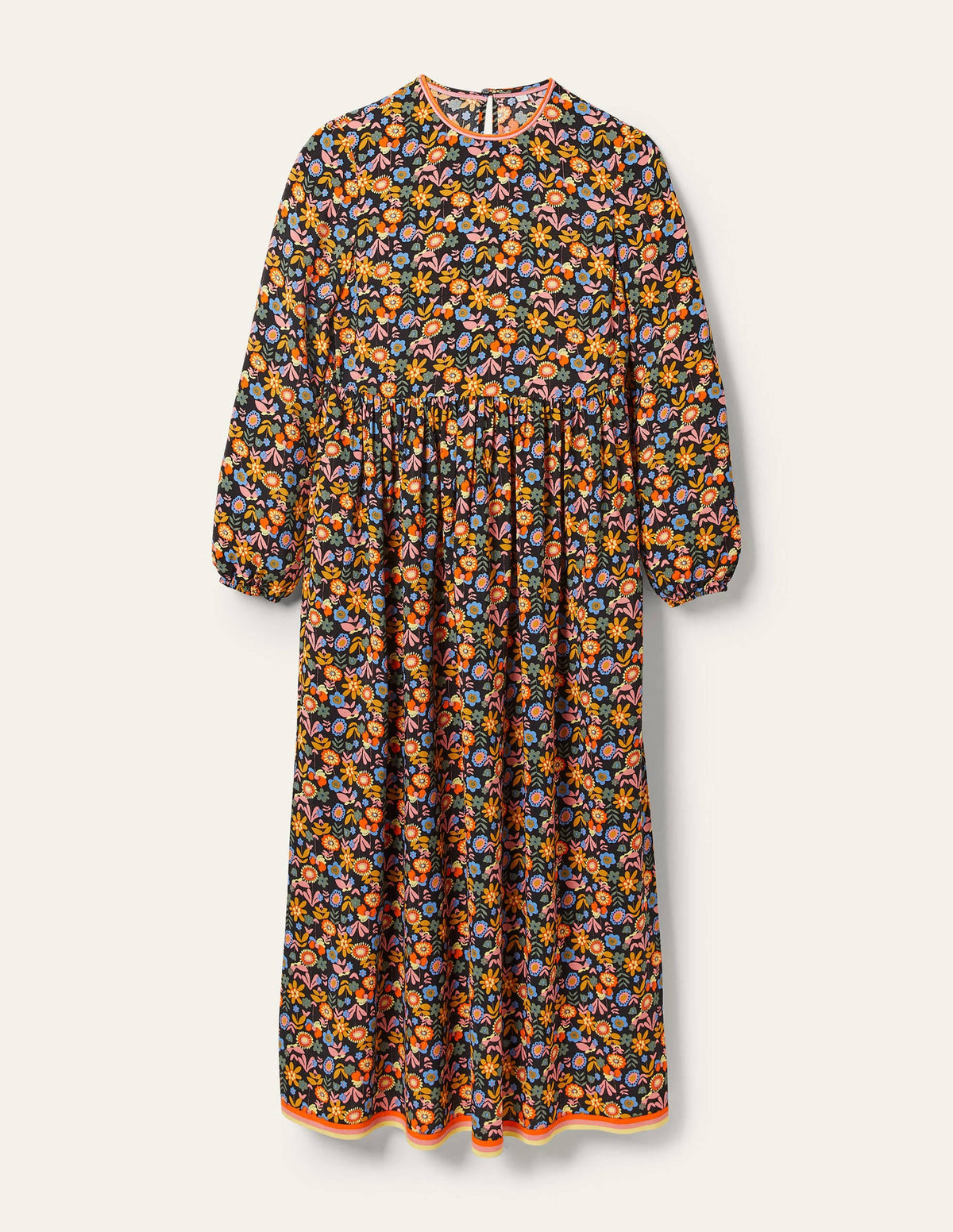 Trim Detail Maxi Dress-Black, Multi Flora Bloom-5
