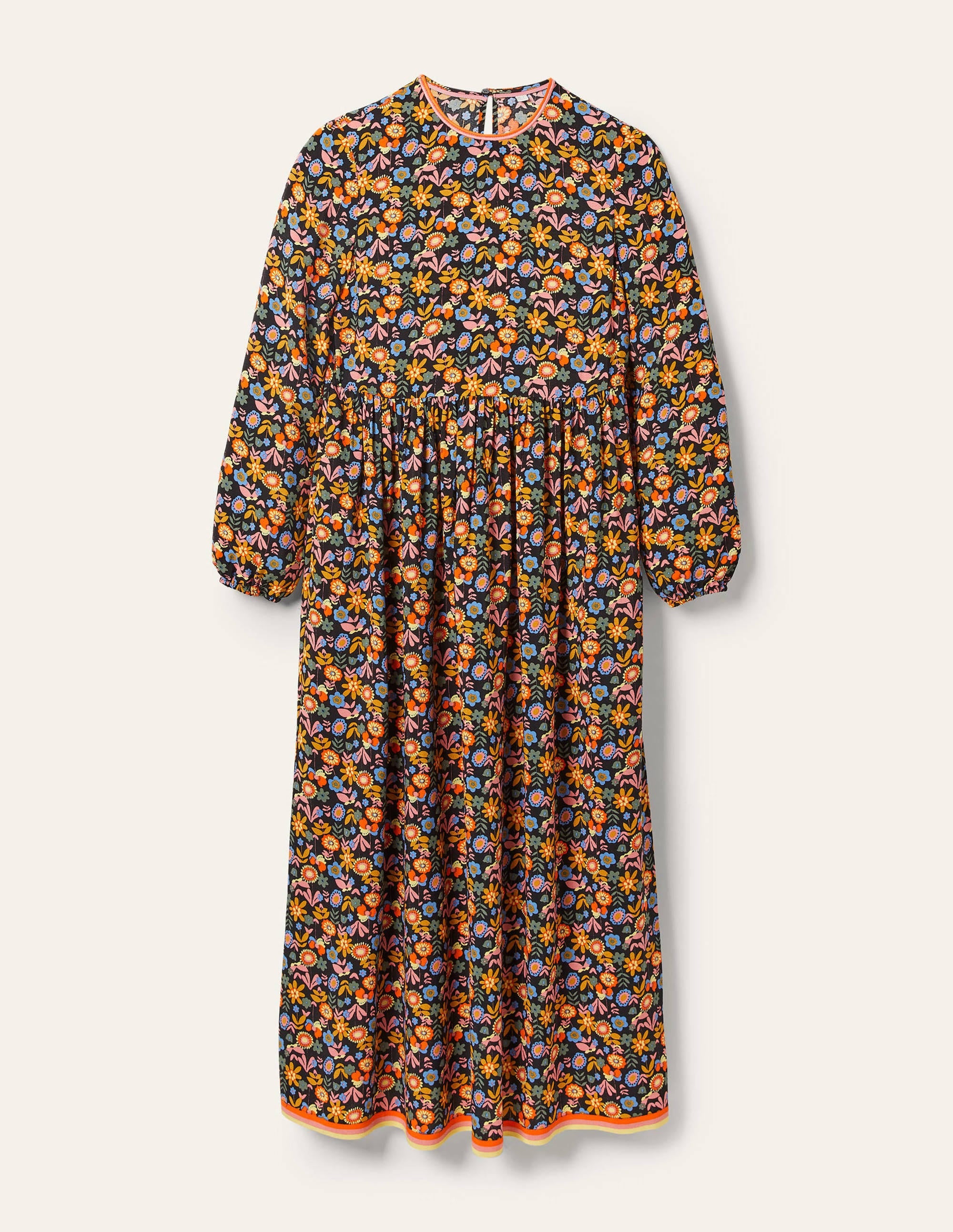 Trim Detail Maxi Dress-Black, Multi Flora Bloom - Image 5