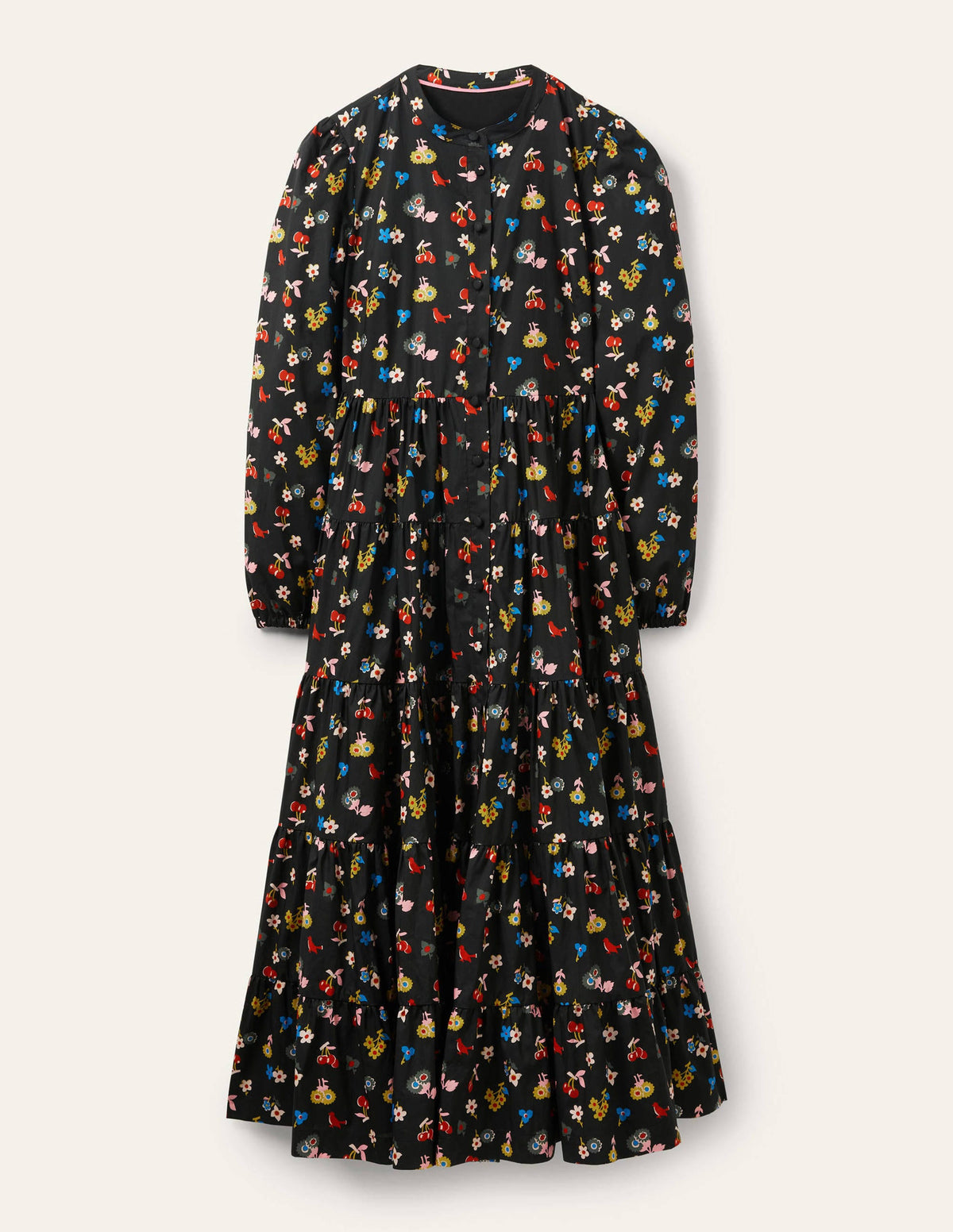Robe longue à volants multiples-Noir, motif Woodland Bud - Image 5