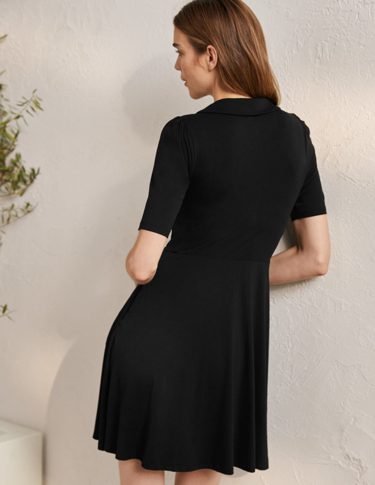 Fixed Wrap Jersey Dress-Black-3