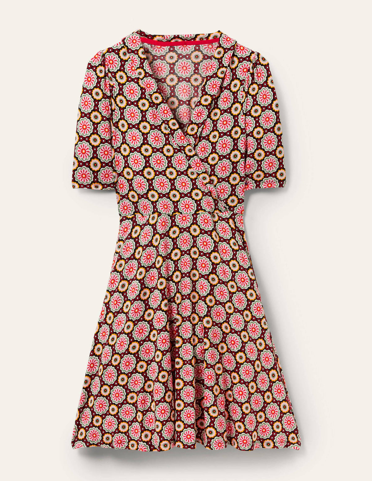 Jerseykleid mit fixierter Wickeloptik-Schwarz, Üppige Gänseblümchen - Image 5