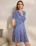 Fixed Wrap Jersey Dress-Blue Wave, Oriental Bird