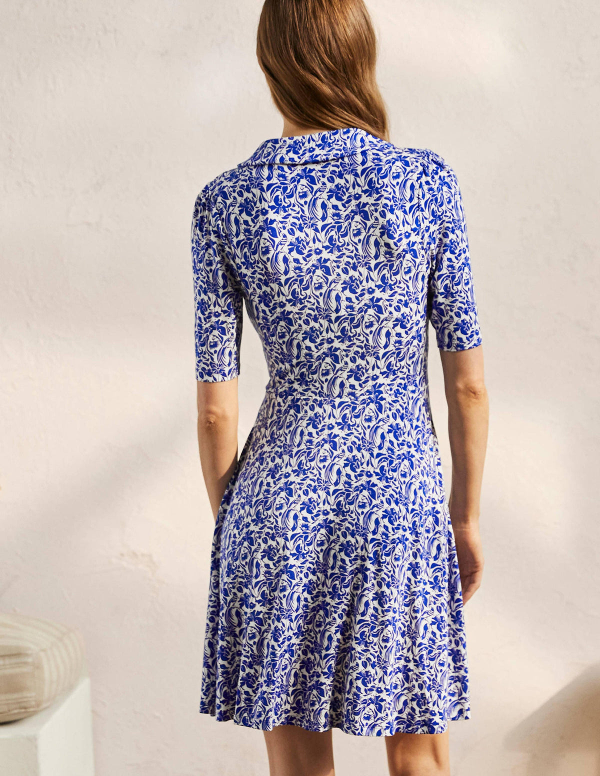Fixed Wrap Jersey Dress-Blue Wave, Oriental Bird-3