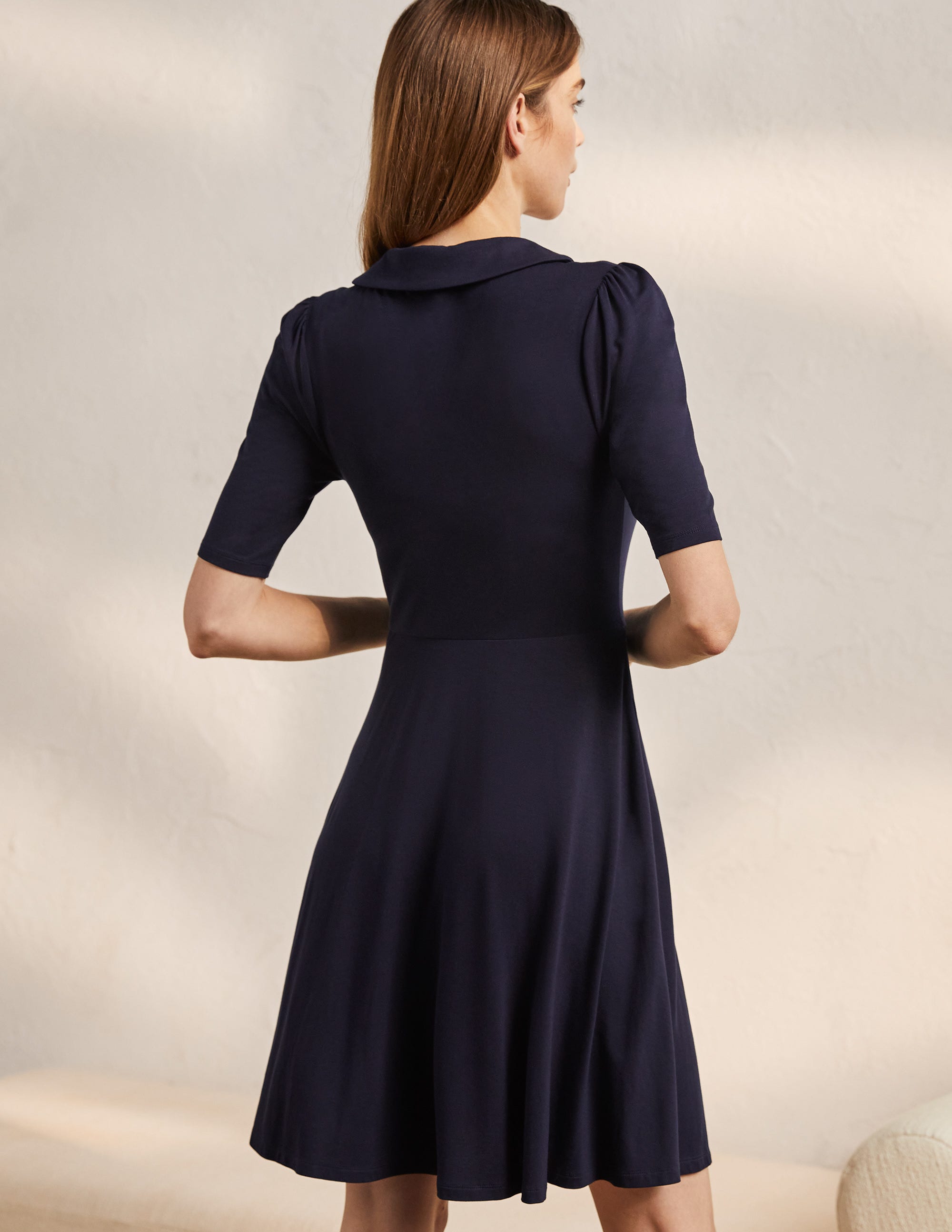Robe à effet portefeuille fixe en jersey-Bleu marine - Image 3