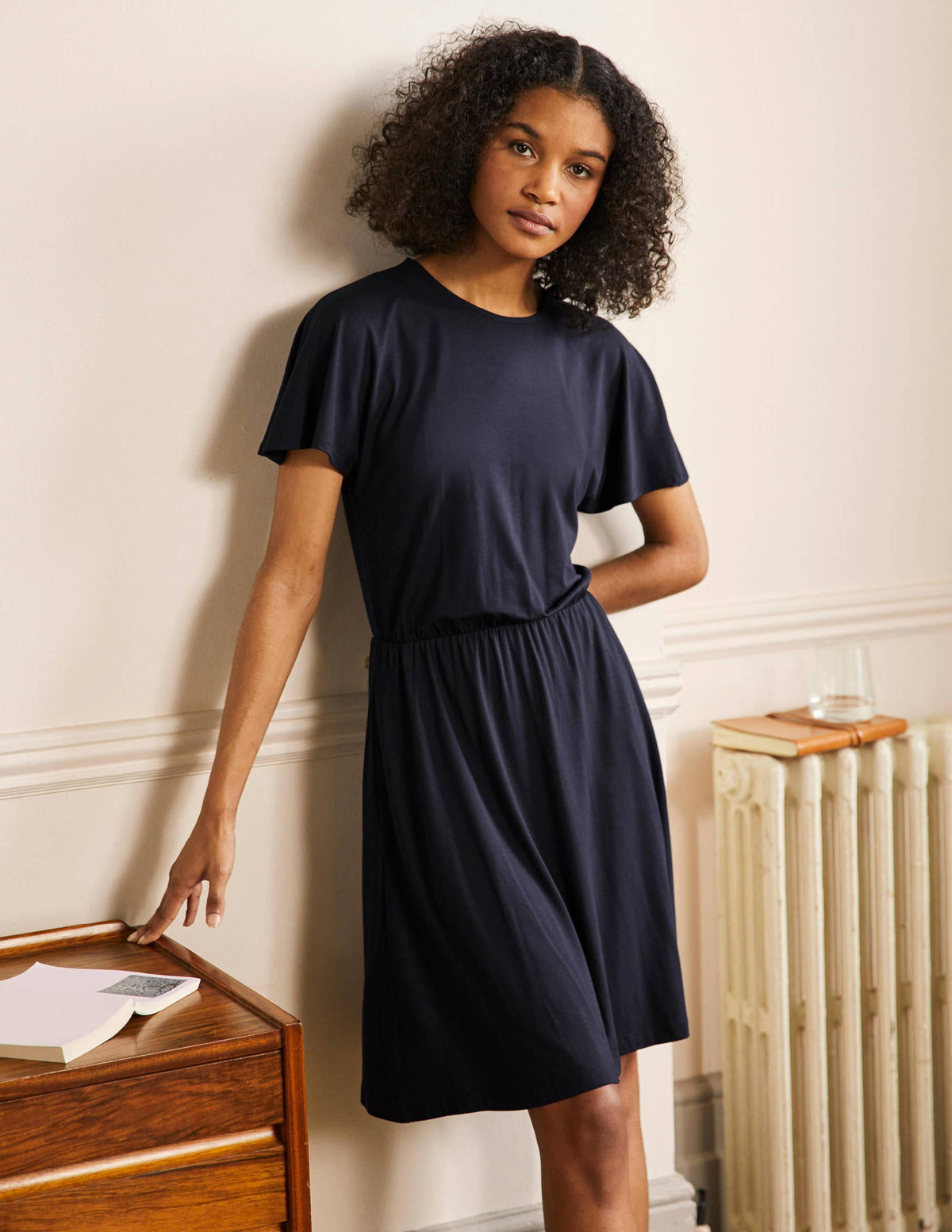 Jerseykleid mit Flatterärmeln-Marineblau - Image 1