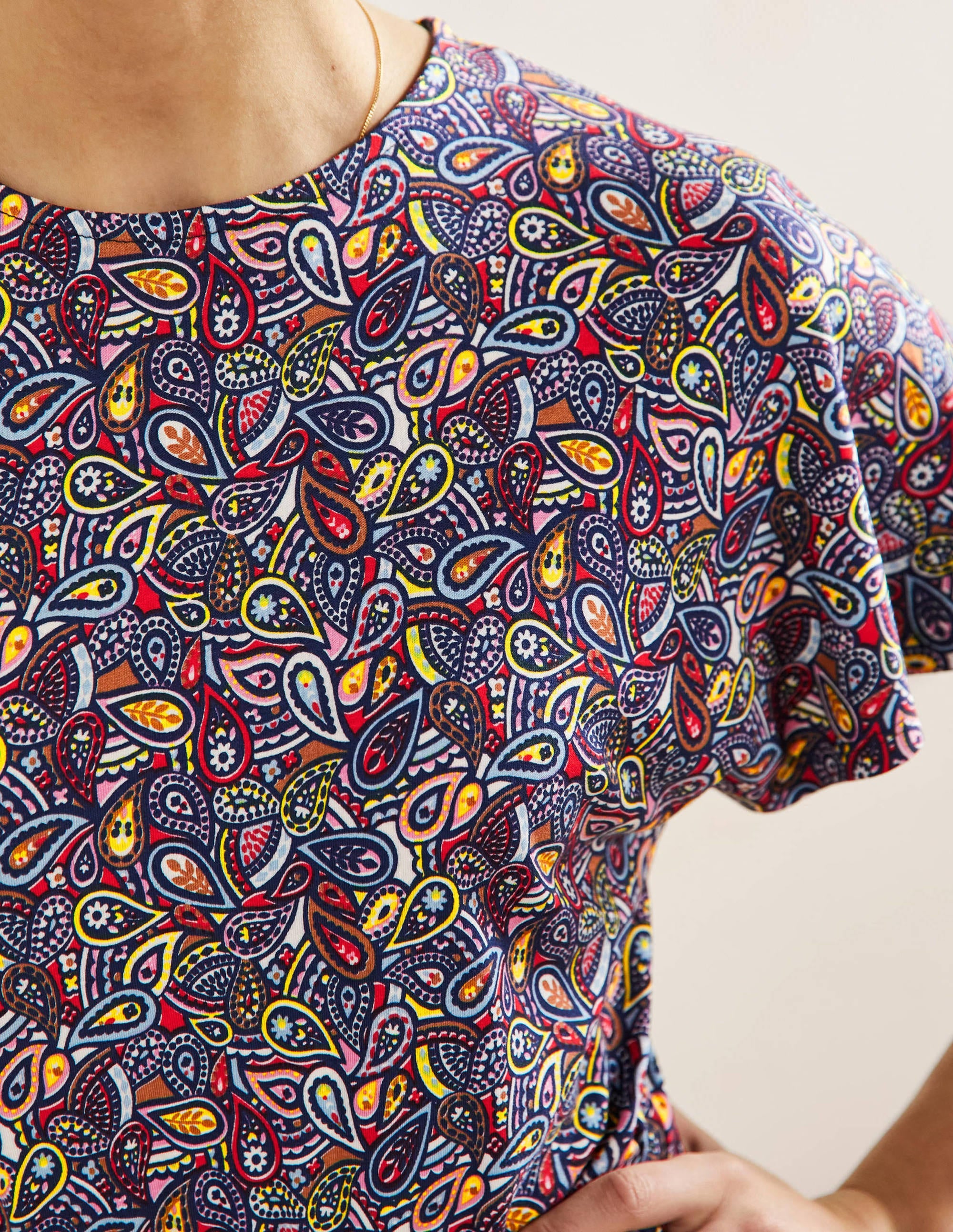 Flutter Sleeve Jersey Dress-Navy Paisley Blush - Image 3