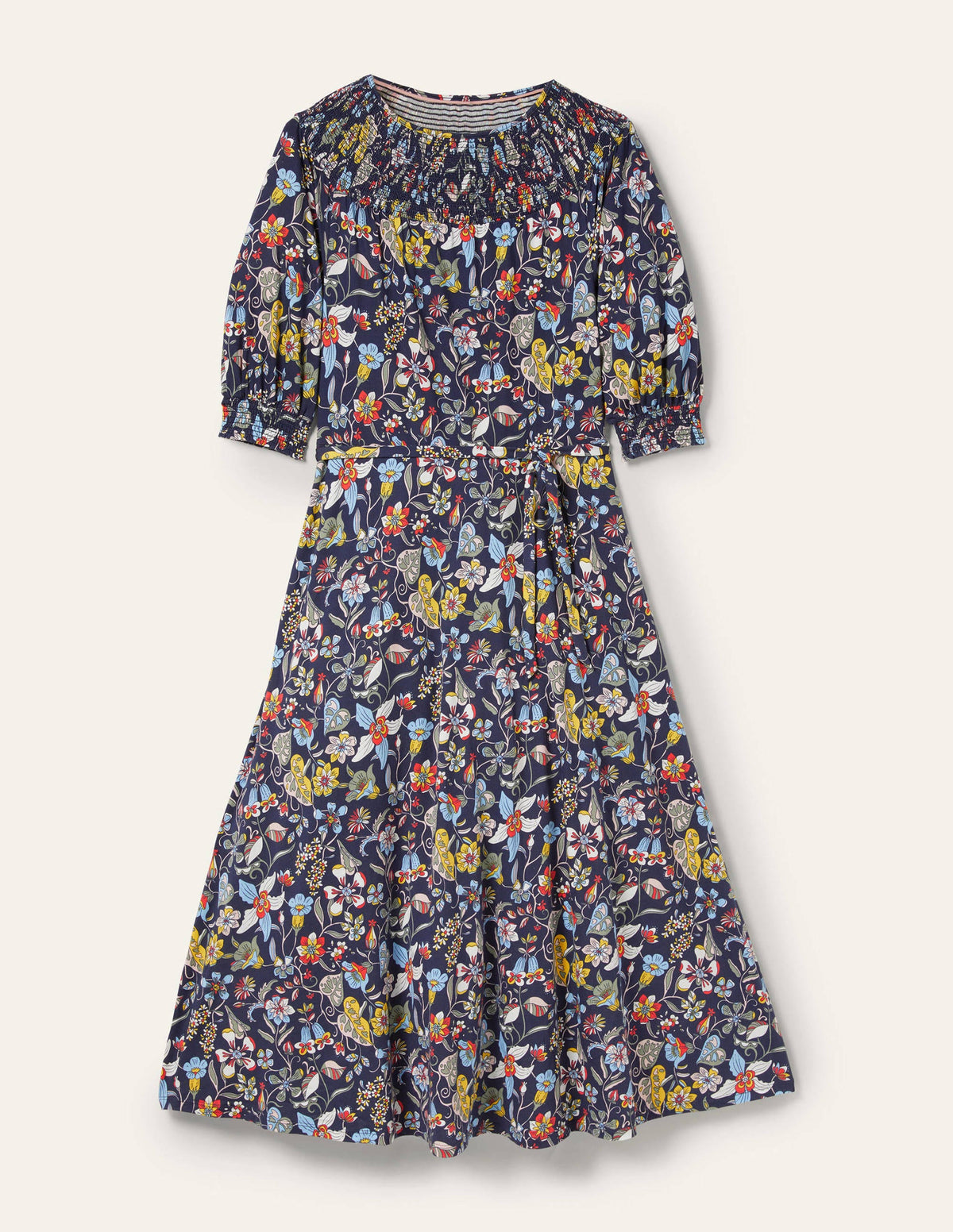 Jersey-Midikleid mit Smokausschnitt-Französisches Navy, Blumenmuster-6