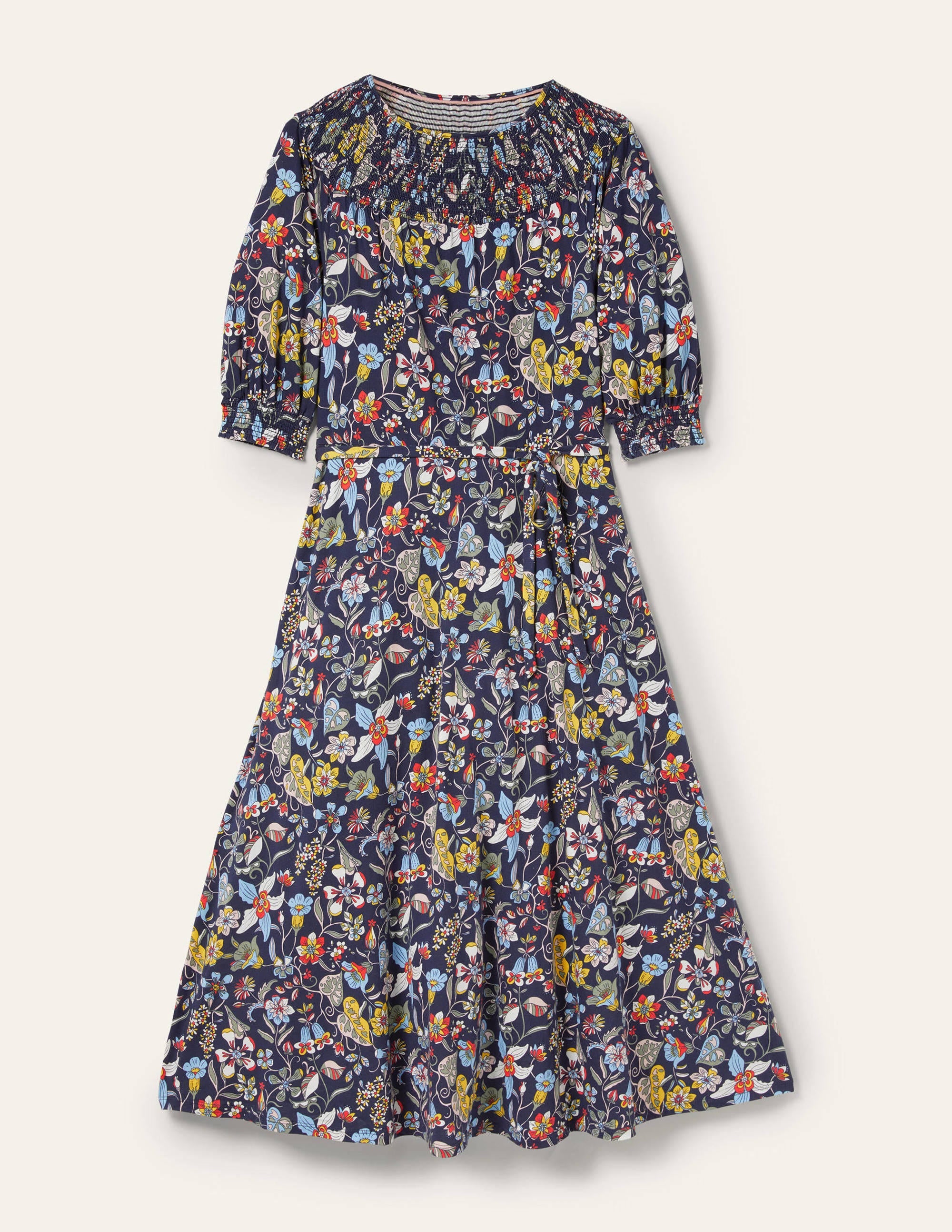 Jersey-Midikleid mit Smokausschnitt-Französisches Navy, Blumenmuster - Image 6