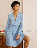 Robe-chemise à smocks en jersey-Bleu ancien, feuille cordiforme