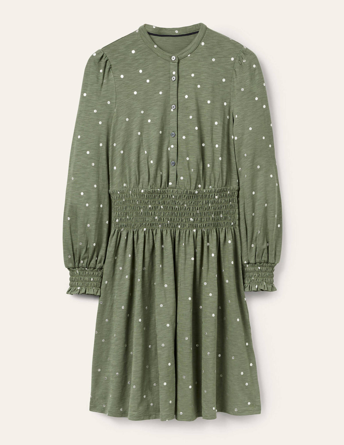 Robe-chemise à smocks en jersey-Aulne, pois - Image 5