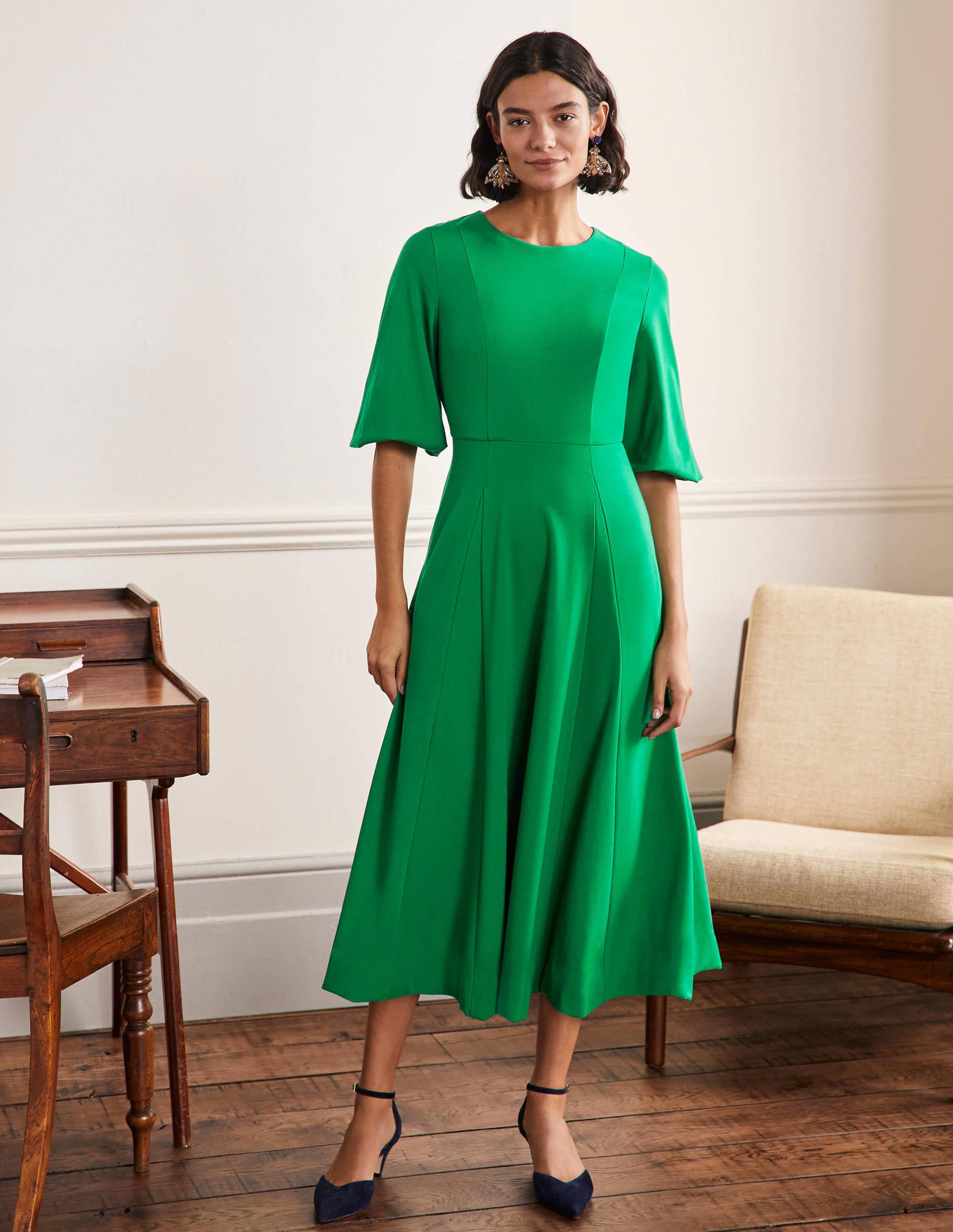 Ponte-Midikleid mit Tellerrock-Schottengrün - Image 1