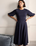 Full Skirt Jersey Midi Dress-Navy