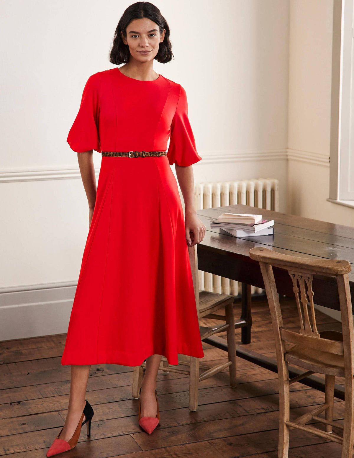 Ponte-Midikleid mit Tellerrock-Rot-1