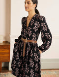 Robe boutonnée en jersey-Noir, motif Leafy Cluster