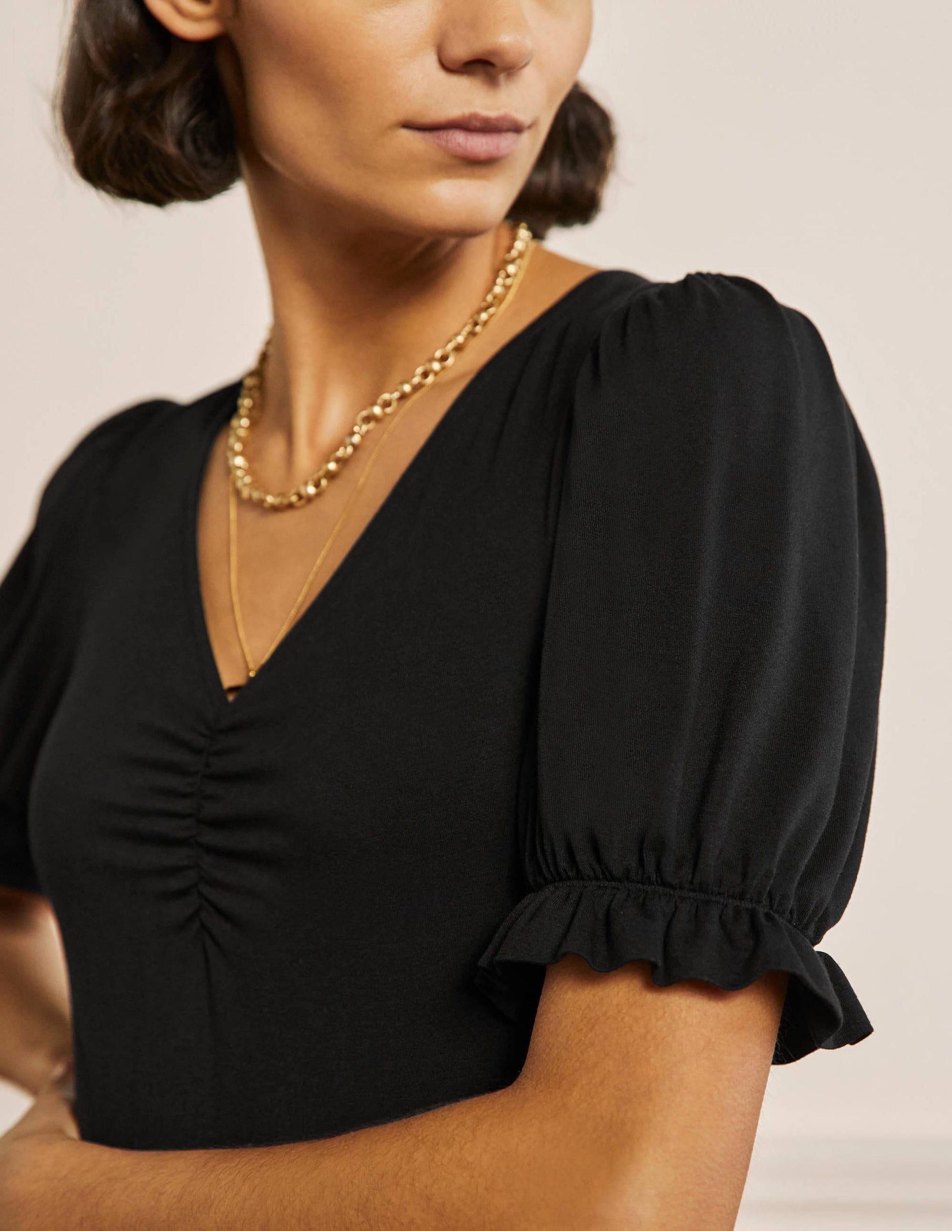 Jerseykleid mit V-Ausschnitt-Schwarz-2